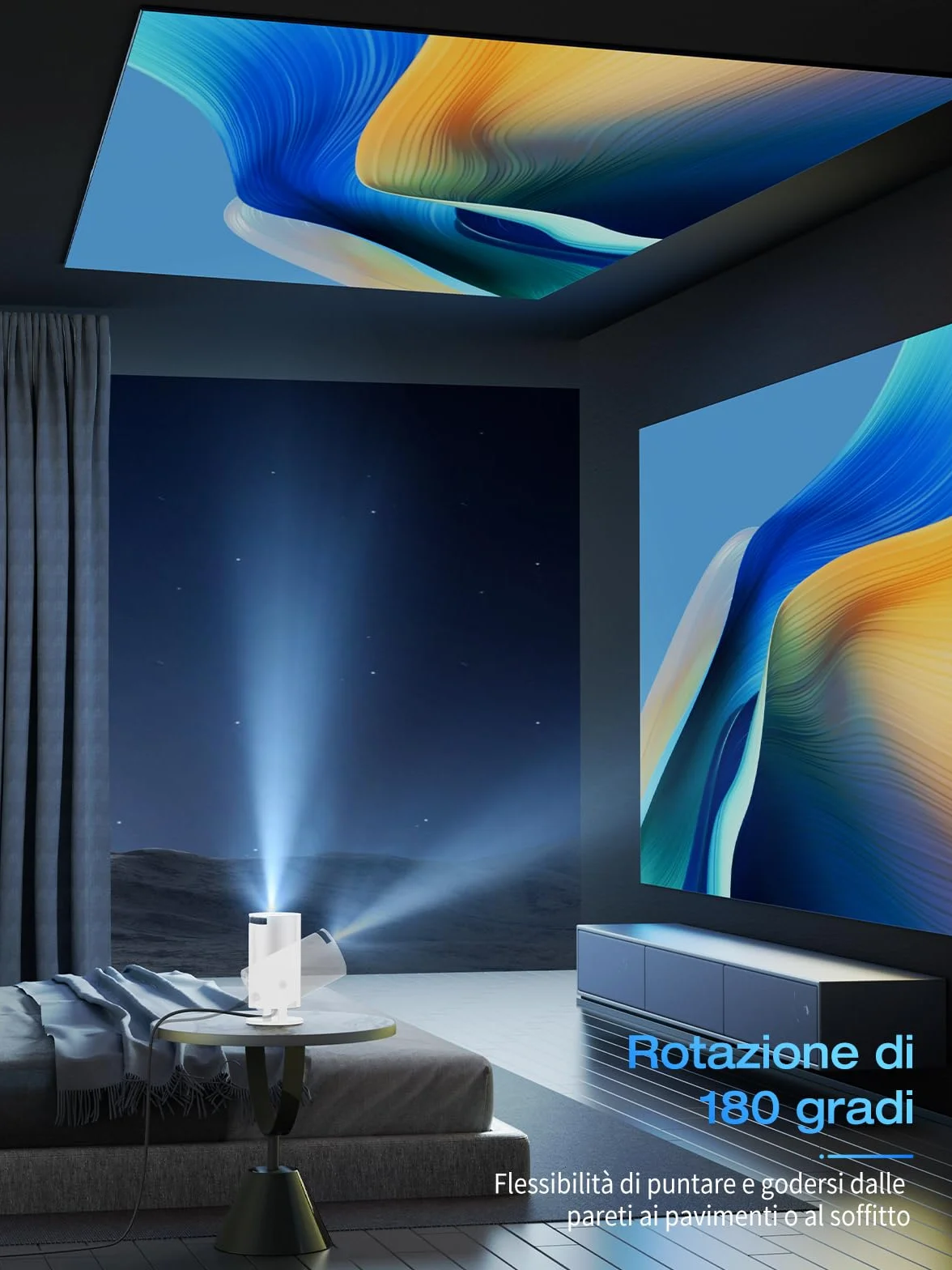 Videoprojecteur Mini Projecteur Portable 20000 Lumens 4K Supporte avec App Intégrée Android 11.0 WiFi 6 Bluetooth 5.4 Auto Keystone 180° Rotation pour Phone/HDMI/USB