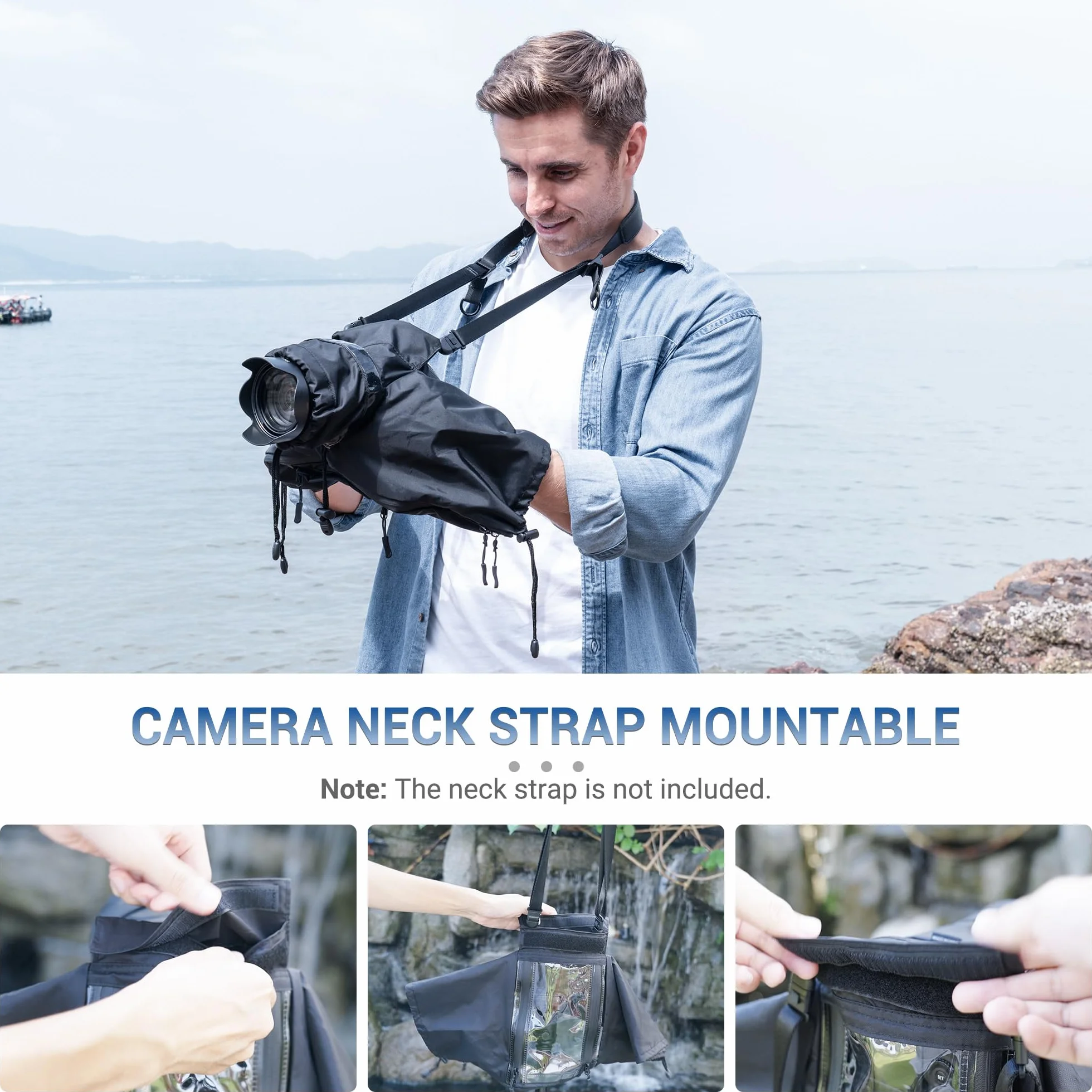 Protection Pluie Appareil Photo, Design Amélioration de la Fenêtre Transparente Zippée, Noir en Nylon pour Housse de Pluie pour Appareil Photo Compatible avec Canon Sony Nikon DSLR