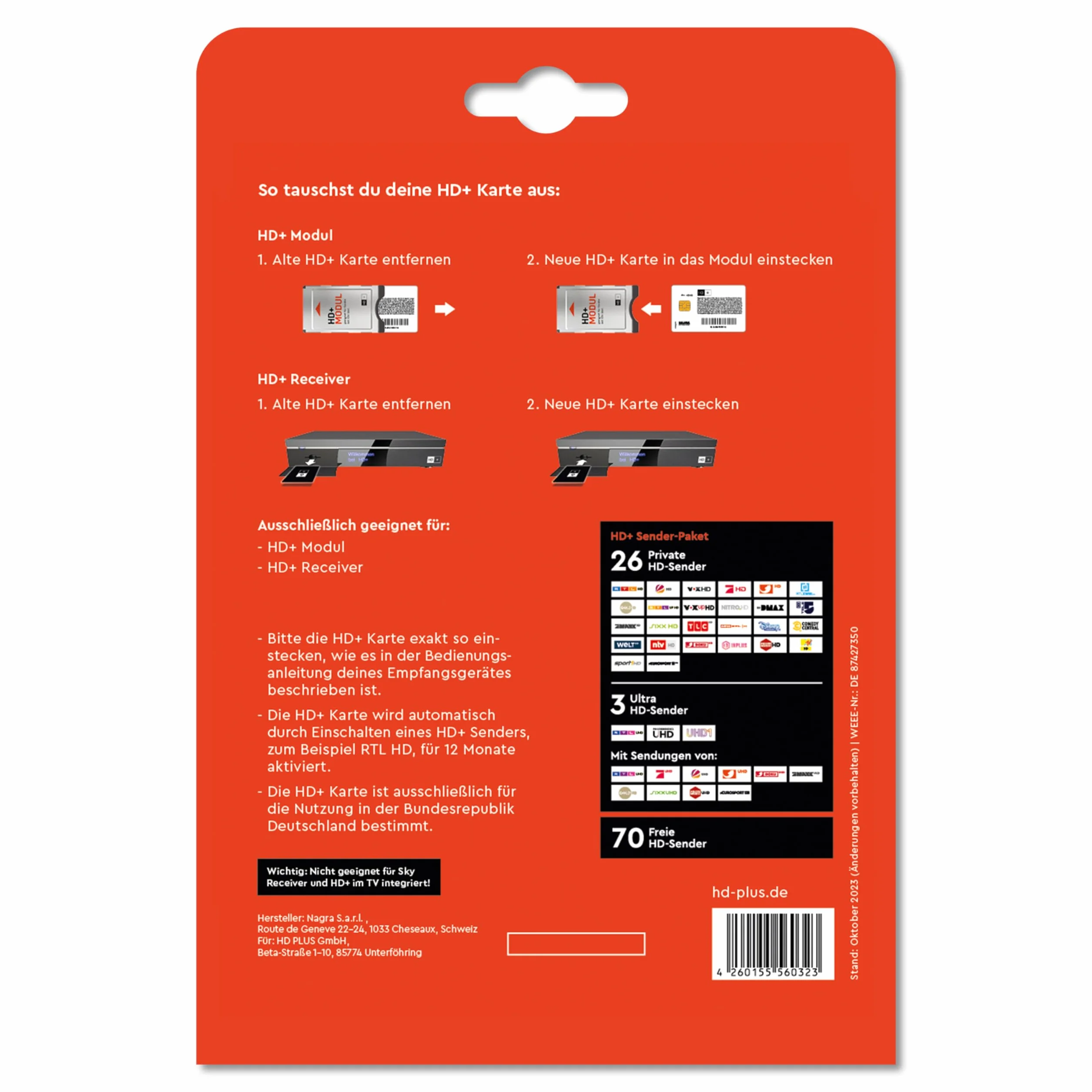 Carte HD+ 12 Mois pour TV