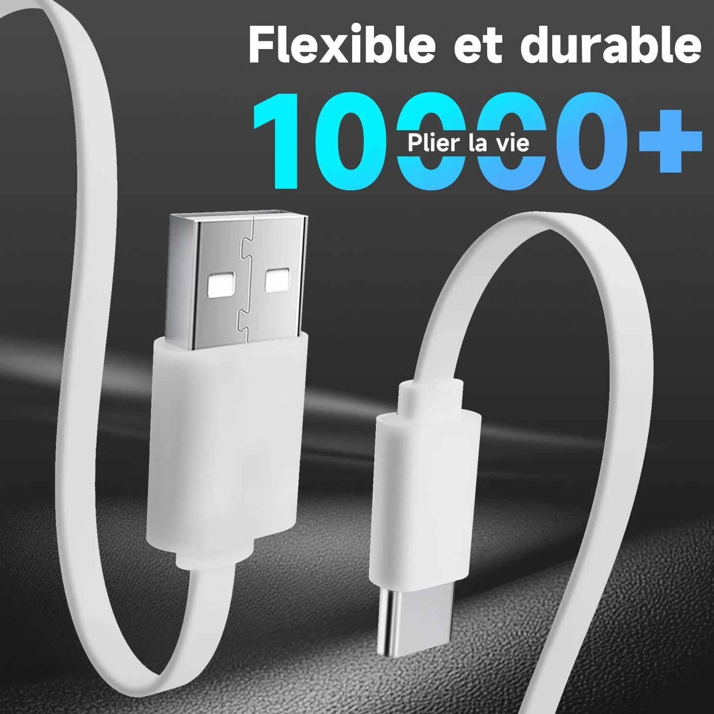 Câble d'extension d'alimentation plat de 5 m pour caméras de sécurité à domicile compatibles USB-C ou autres appareils (téléphone, manette Switch Pro, etc.), rallonge USB A vers type C pour