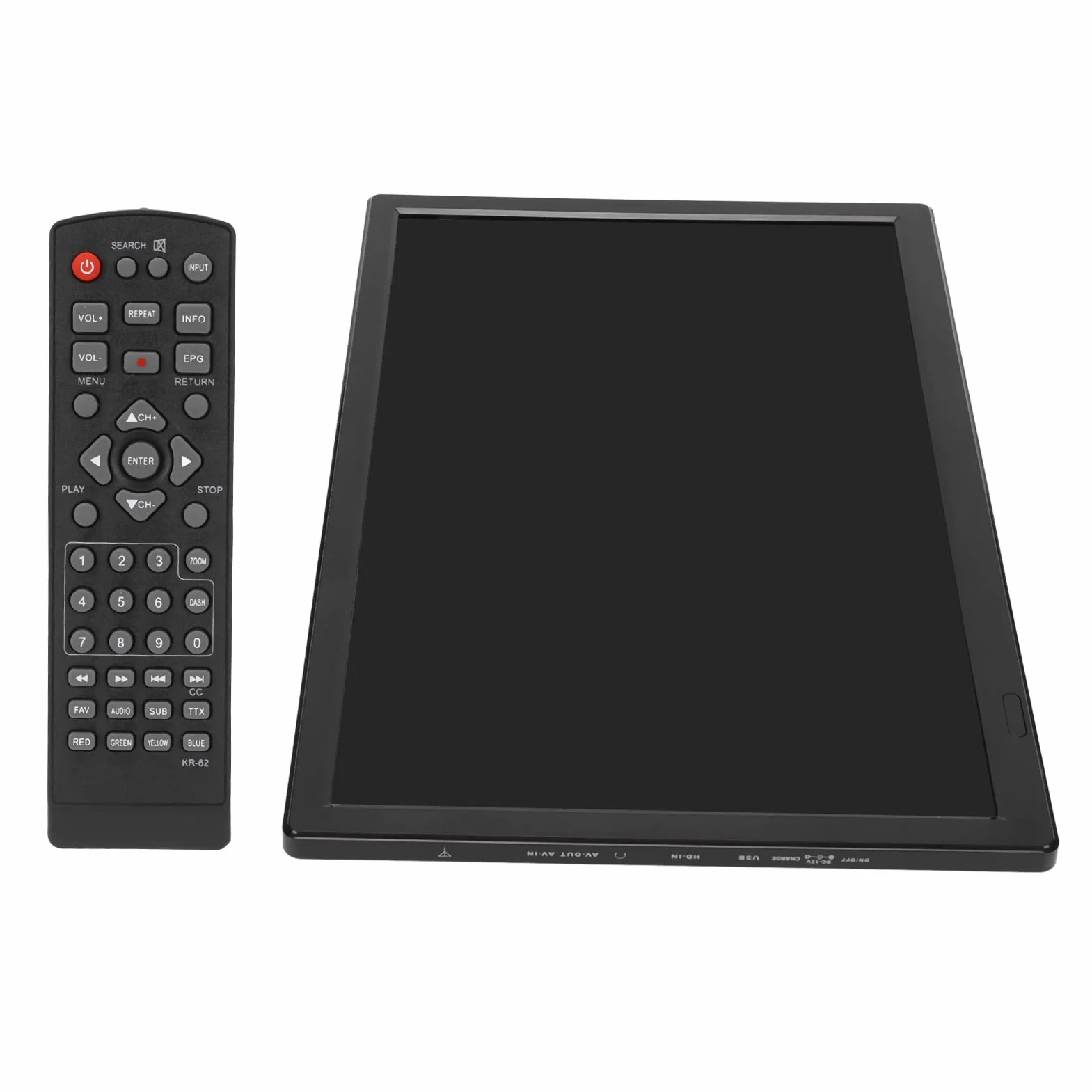 Téléviseur numérique portable 16 pouces, écran TFT HD 1080p, téléviseur LED TNT, signal rechargeable, moniteur de télévision numérique sans délai avec HDMI, USB, support TV pour voyage en voiture