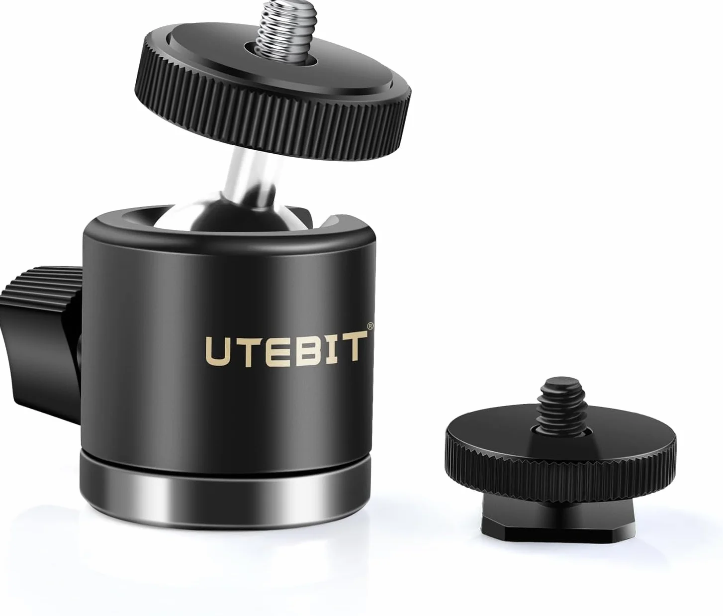 UTEBIT Mini Rotule Photo, Rotule de Fixation Pivotante 360 Noir pour Appareil Photo/Micro/Flash, Adaptateur Support pour Monopode, Trepied