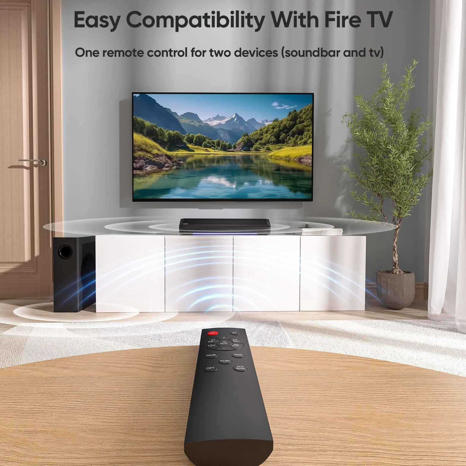 Saiyin Barre de Son 17 Pouces 2.1ch avec Caisson de Basses, Bluetooth/Optique/AUX pour TV