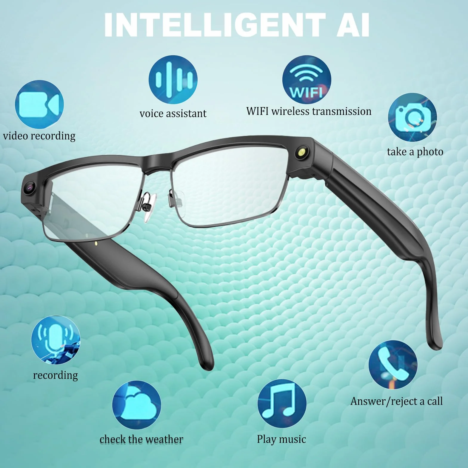 Lunettes AI Smart Camera, 4K 800 W Lunette Camera HD avec Assistant IA pour Traduction en Temps Réel, Traduction Simultanée Identification d'objet GPT lentilles photochromiques, Lunettes Connectées