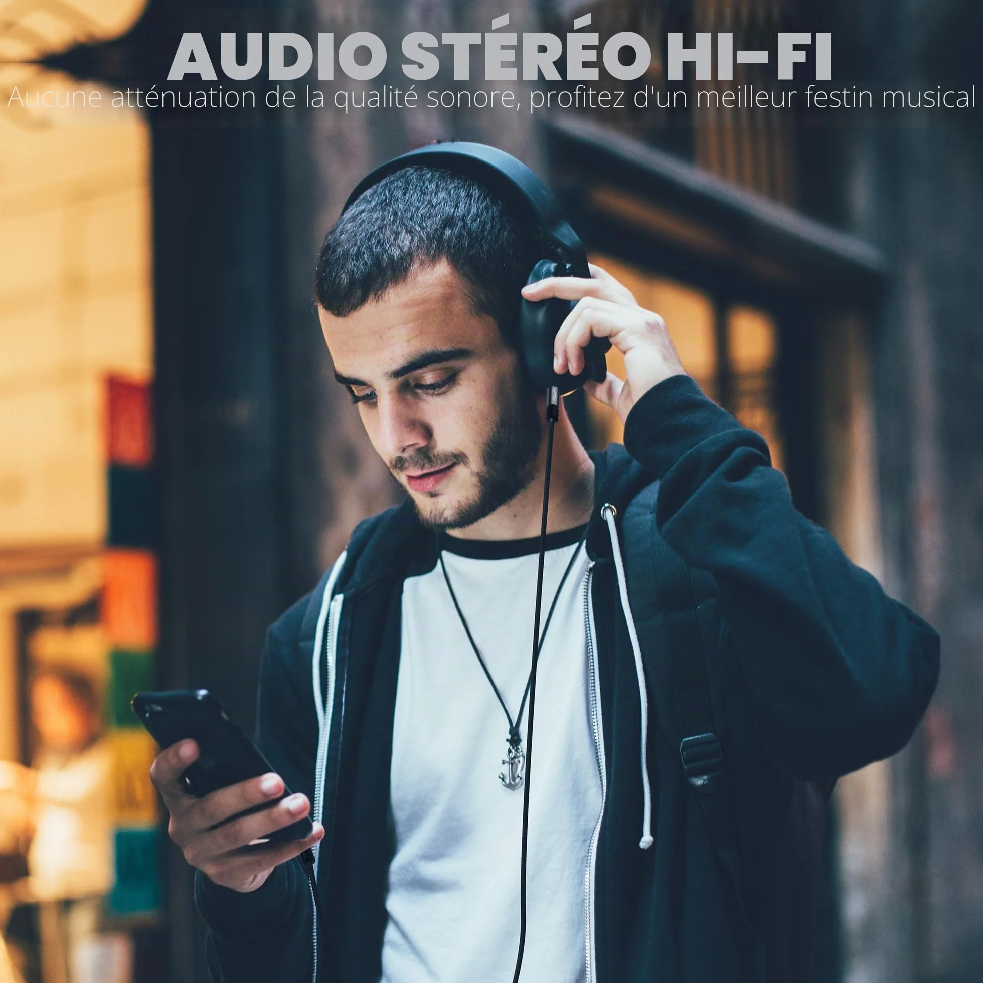 5m Câble auxiliaire jack 3,5 mm,Câble jack audio stéréo,pour voiture, écouteurs, téléphone portable, tablettes, haut-parleurs, lecteurs MP3/MP4, etc.avec 5 serre-câbles