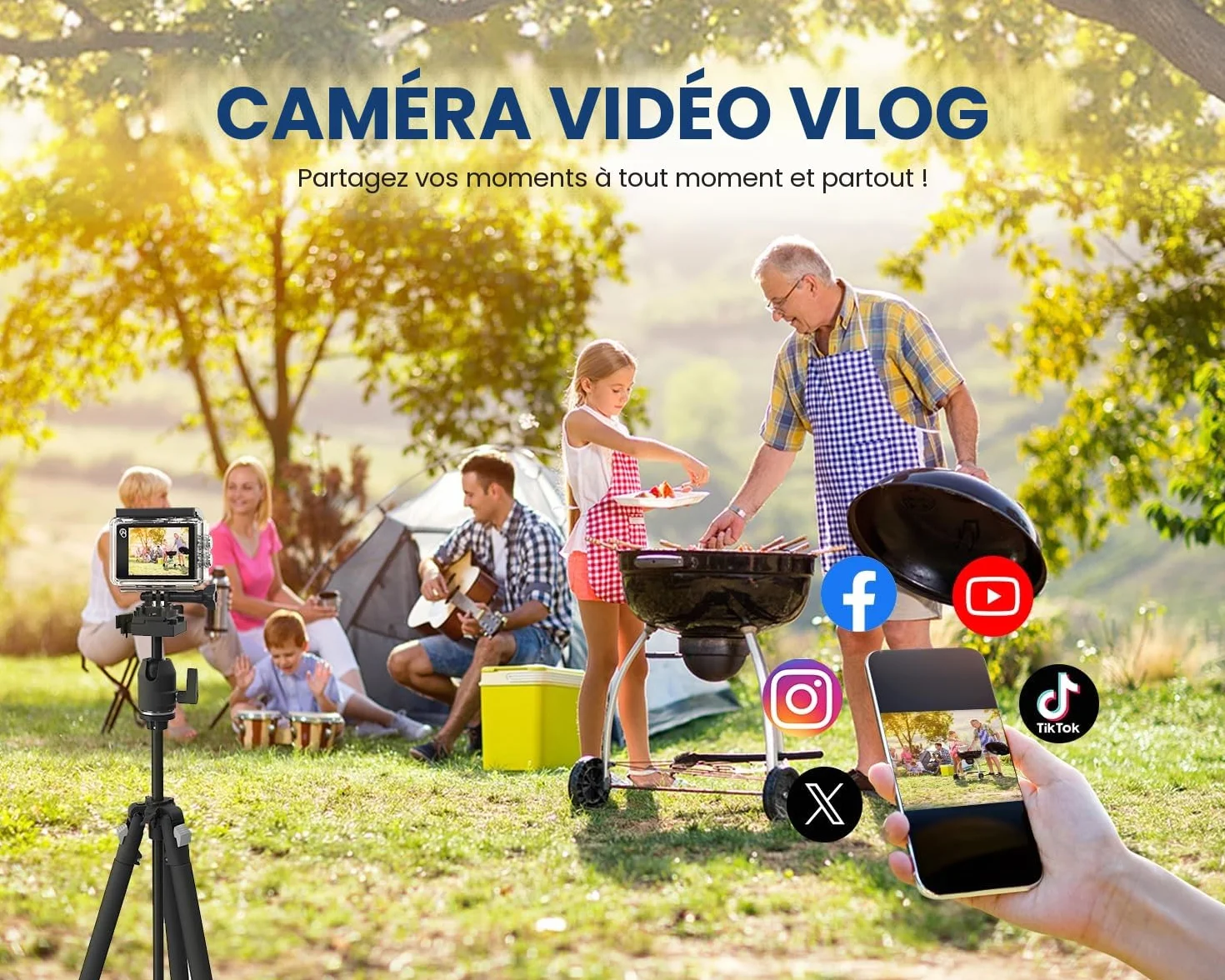 Caméra Sport 4K60FPS 48MP Écran Tactile 64GB Carte 40M Étanche EIS 170° WiFi Télécommande 2x1350mAh