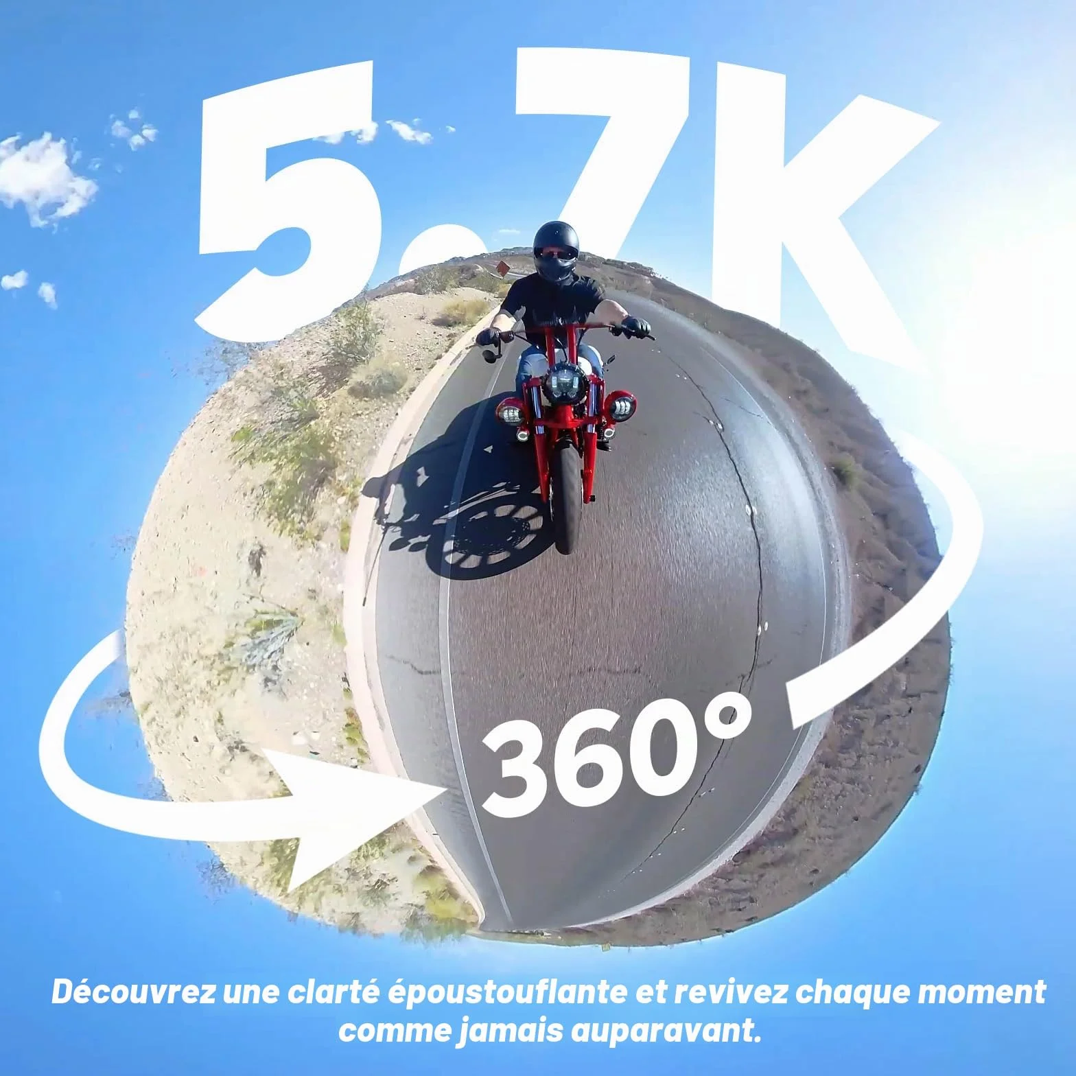 AKASO 360 Kit Moto pour Caméra d'action, Camera Sport à 360° avec Carte Mémoire 128 Go, 5.7K 360 Vidéo, 72MP Photo, SuperSmooth, 2.29" Écran Tactile, Effet Selfie Stick Invisible, Horizon 360° Lock
