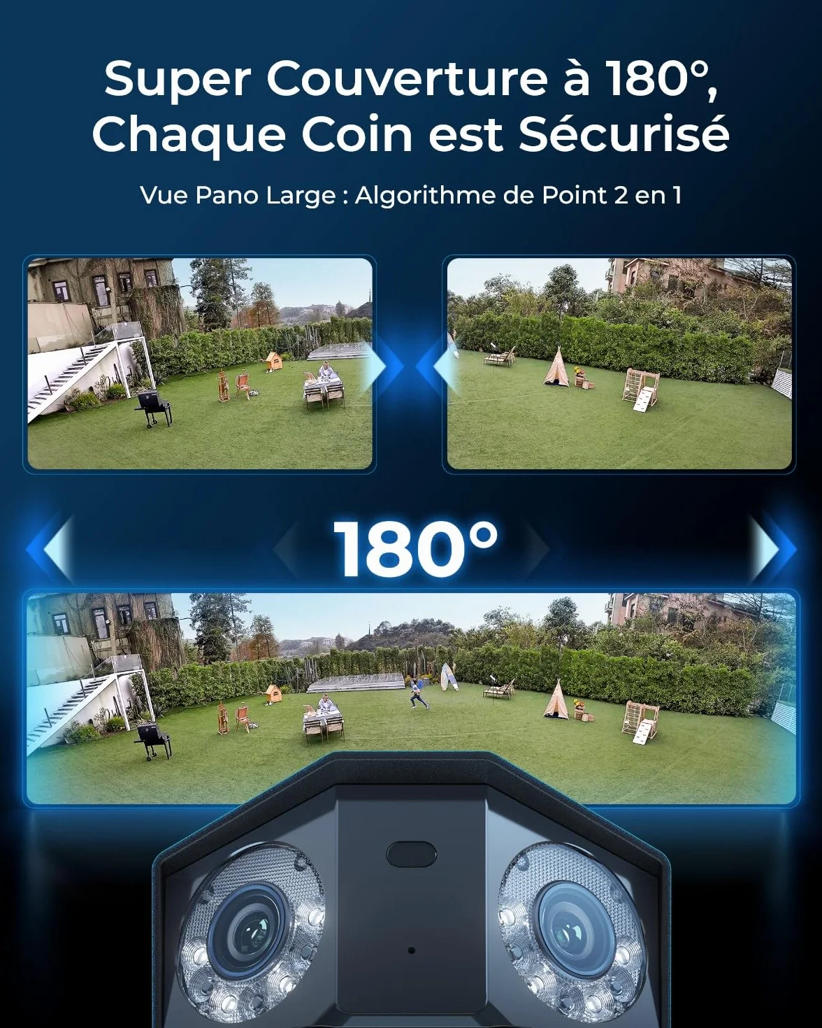 Reolink 16MP Caméra Surveillance PoE, Double Objectif Vue Panor à 180°, Suivi Mouvement, Vision Nocturne Couleur, Détection Personne/Véhicule/Animal, Audio Bidirectionnel, Etanche IP67, Duo 3 PoE