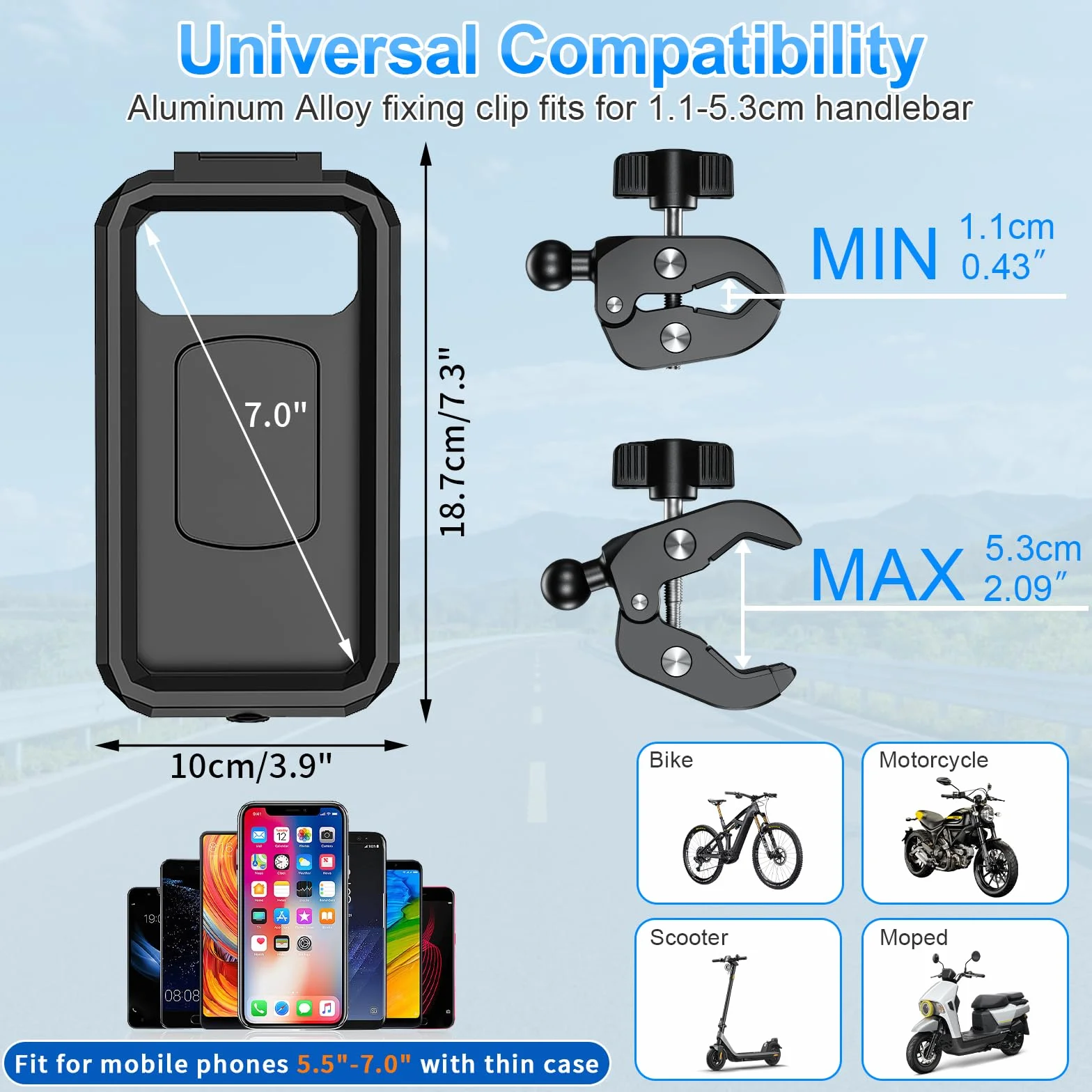 Support Téléphone Vélo Universel Étanche 360° Rotation Anti Vibration Porte Smartphone Guidon pour 5,5-7,0 Pouces