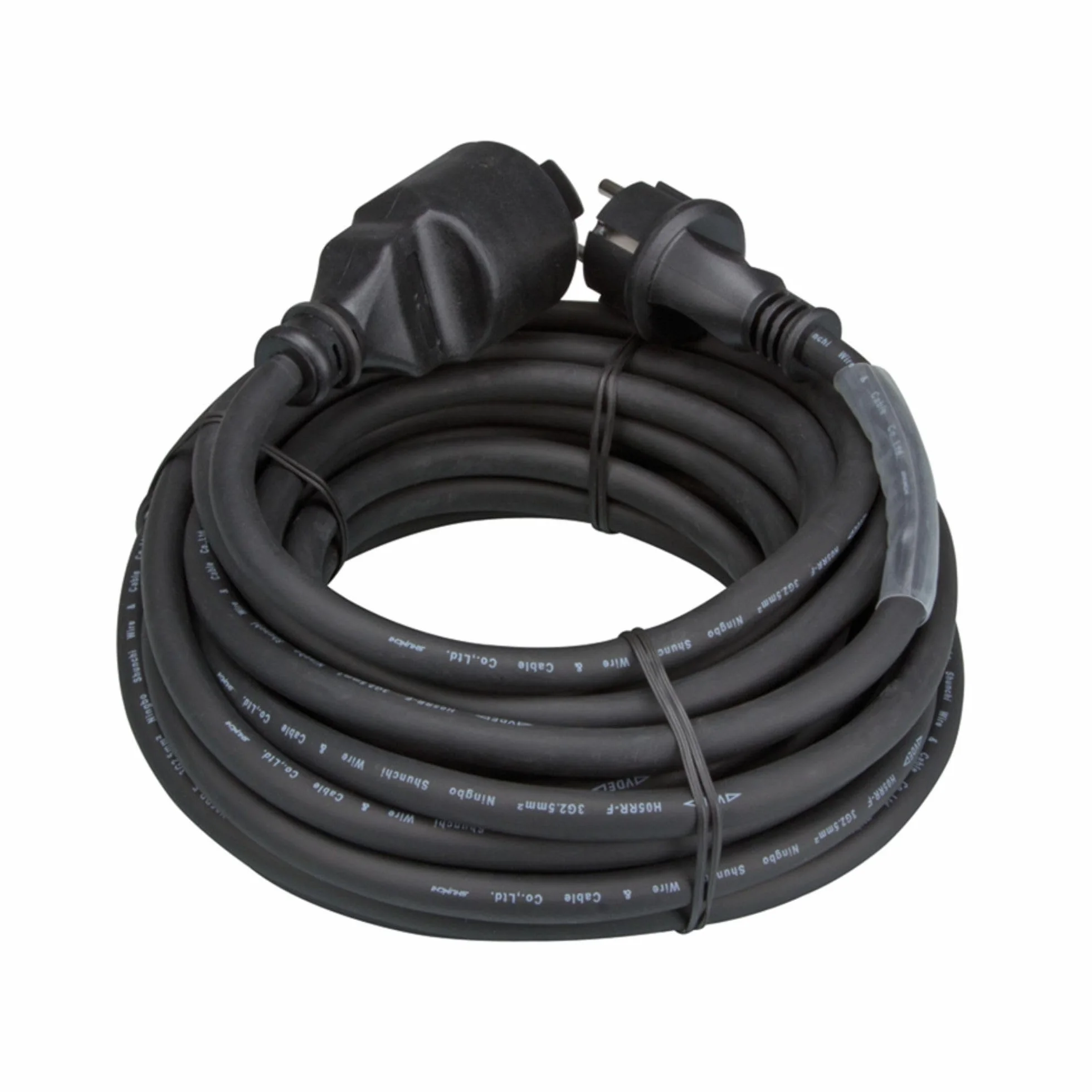 HQ-Power Rallonge, avec gaine rétractile, H05RR-F 3G2.5, 15 m, 16 A/230 V, 3680 W, type E/F, IP44, caoutchouc, noir