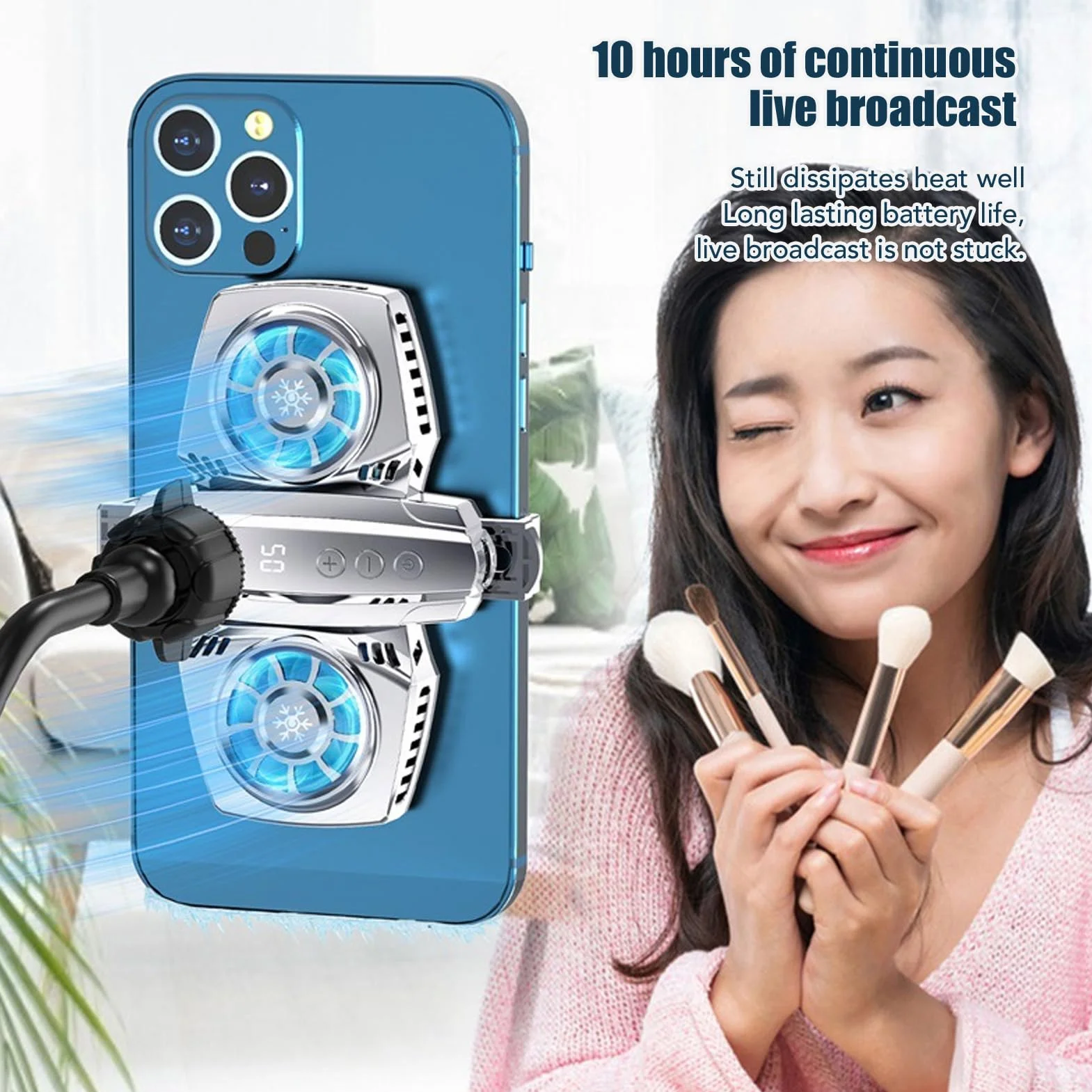 Gugxiom Refroidisseur de Téléphone, Ventilateur de Refroidissement pour Téléphone Portable avec Deux Turbines et Moteurs, Ventilateurs de Téléphone de Réfrigération à (Argent)