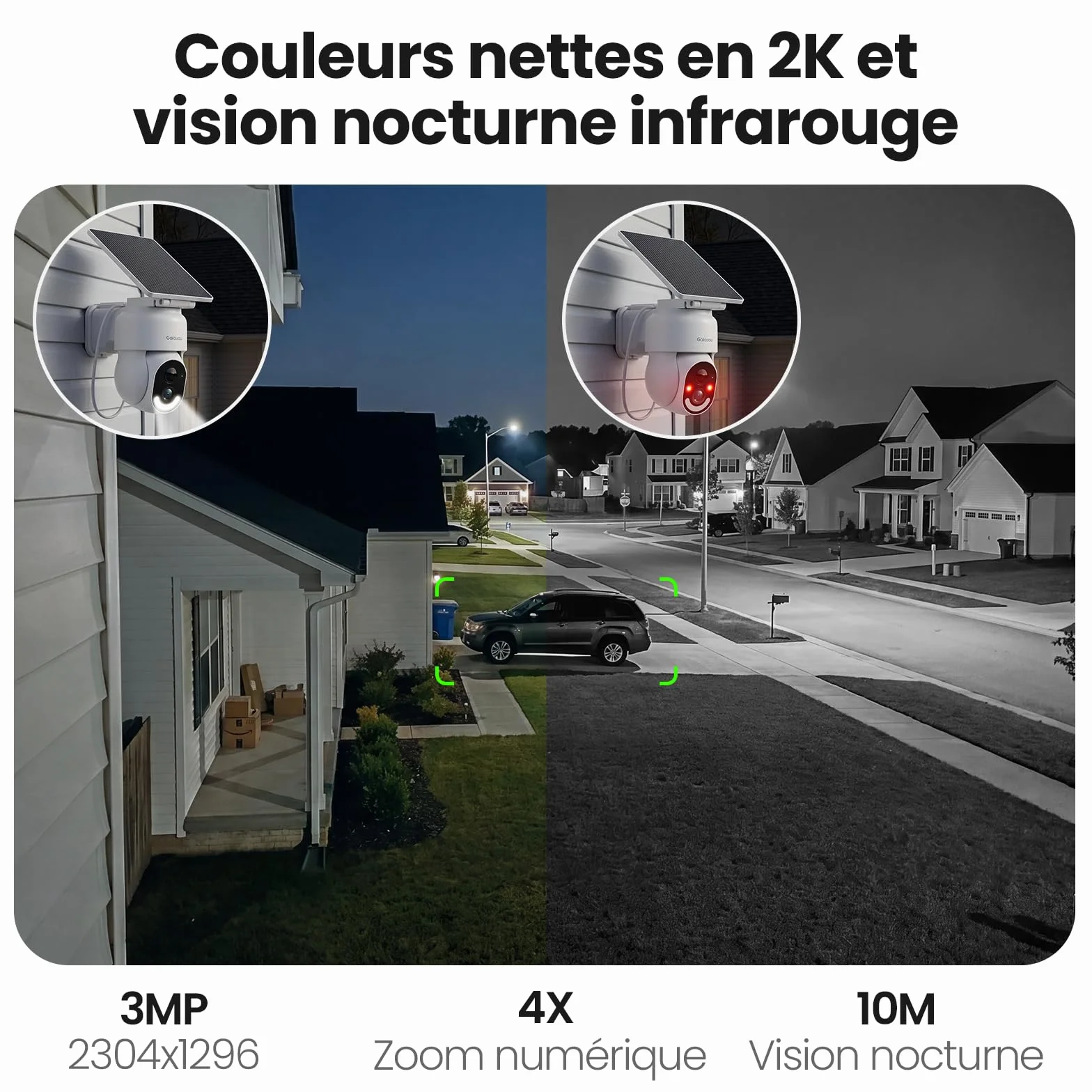 GALAYOU 2K Camera Surveillance WiFi Exterieure sans Fil - Camera Exterieur sans Fil Solaire, 2.4GHz, 360° PTZ Suivi, PIR + Alarme Sonore/Lumière, Audio Bidirectionnel, Vision Nocturne Couleur, IP65