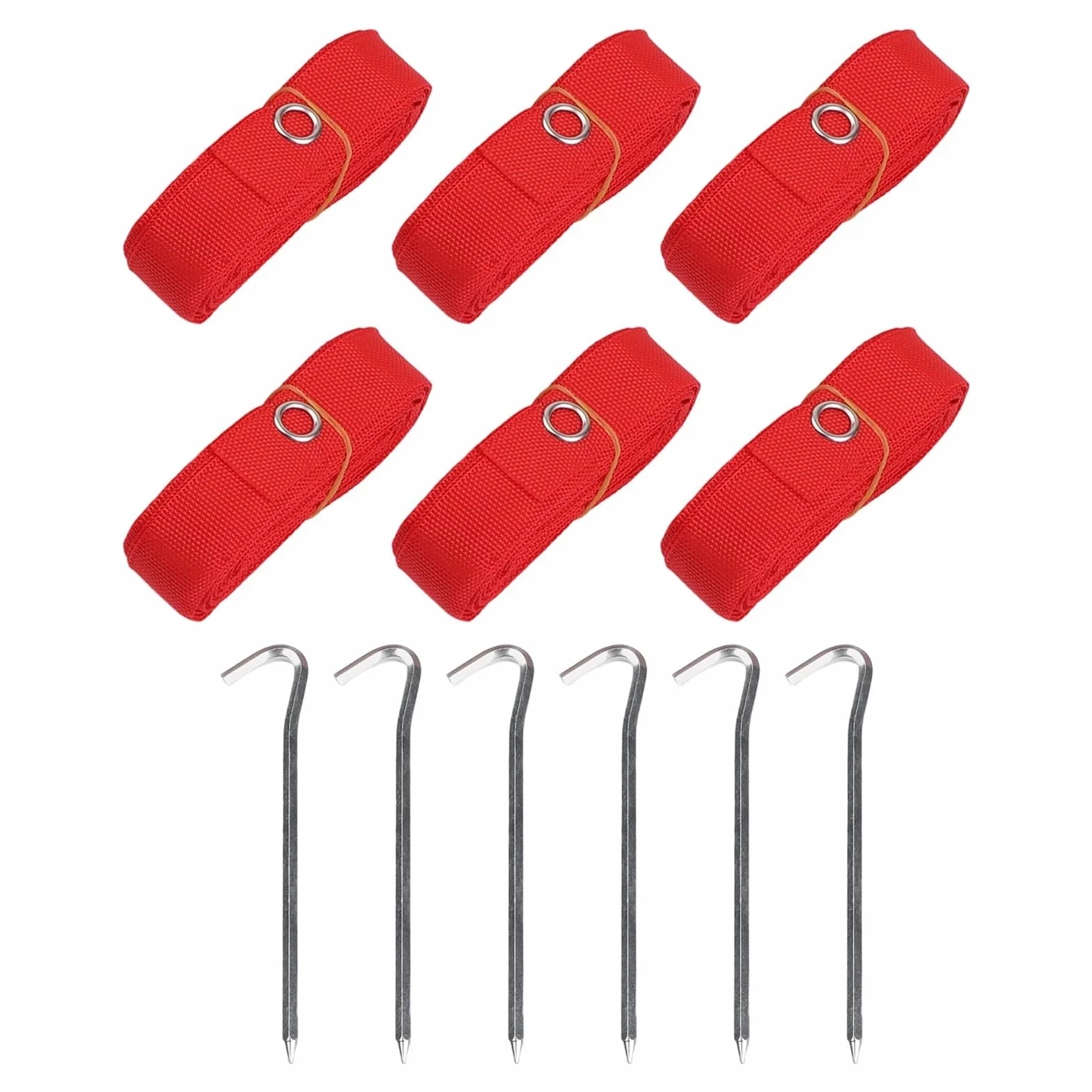 Lot 6 bandes délimitation terrain nylon 8x16 m piquets cordes rouges 2,5 cm large jeux plein air