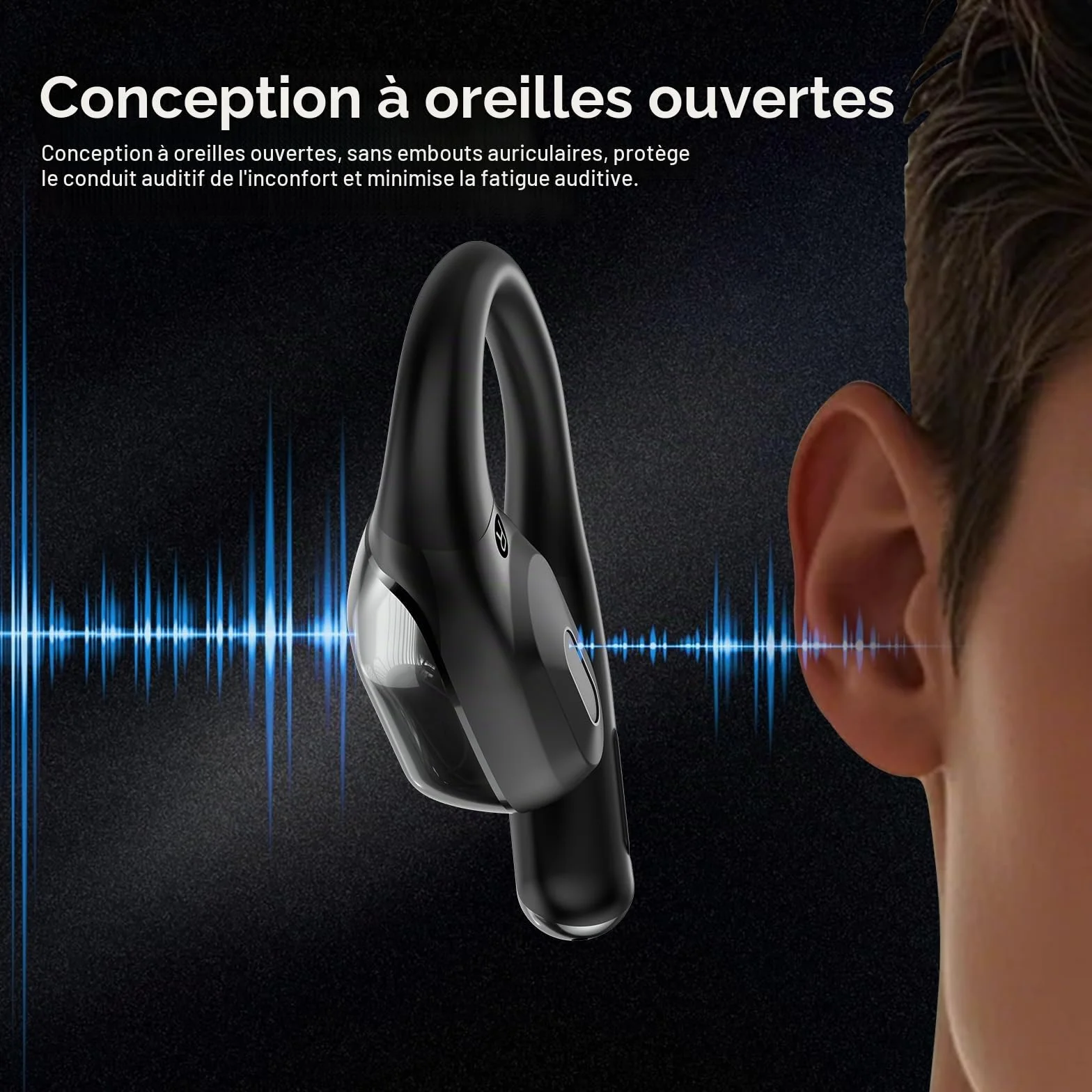 2026 Bluetooth 6.0 Open Ear Ecouteurs sans Fil Sport avec Zone de Tapotement Élargie et Crochet d'oreille Air, 60H Écouteurs sans Fil avec ENC Mic, IP7 Oreillette pour Course/Fitness/Cyclisme