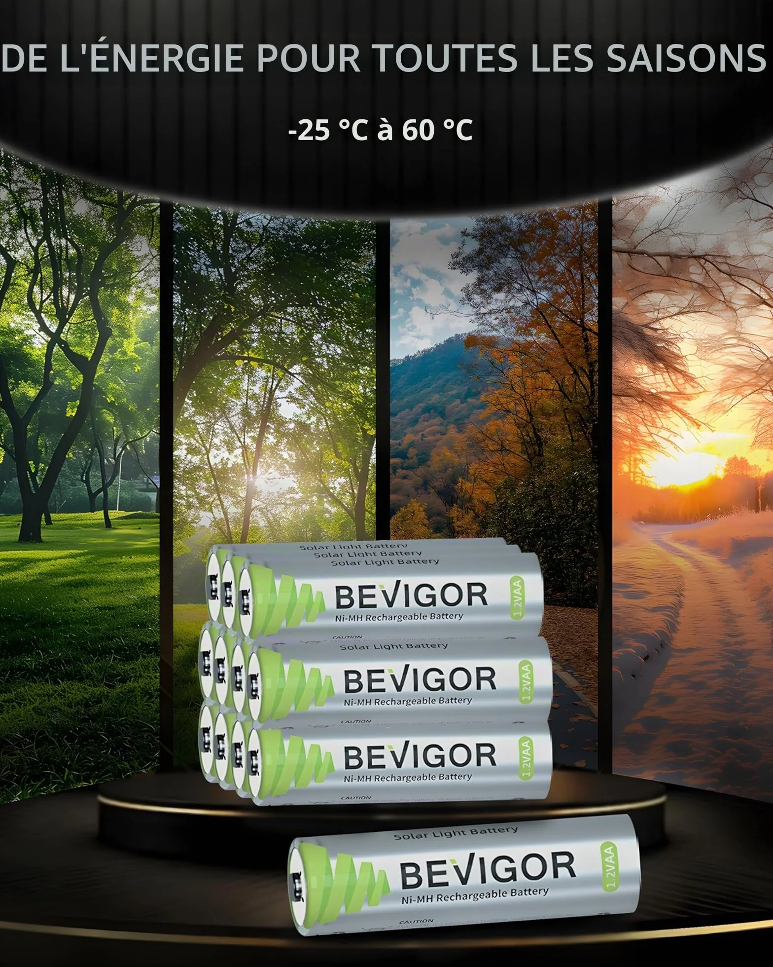 BEVIGOR Piles Rechargeables Solaires AA 1000mAh 1.2V NiMH pour Lampes Solaires Extérieures