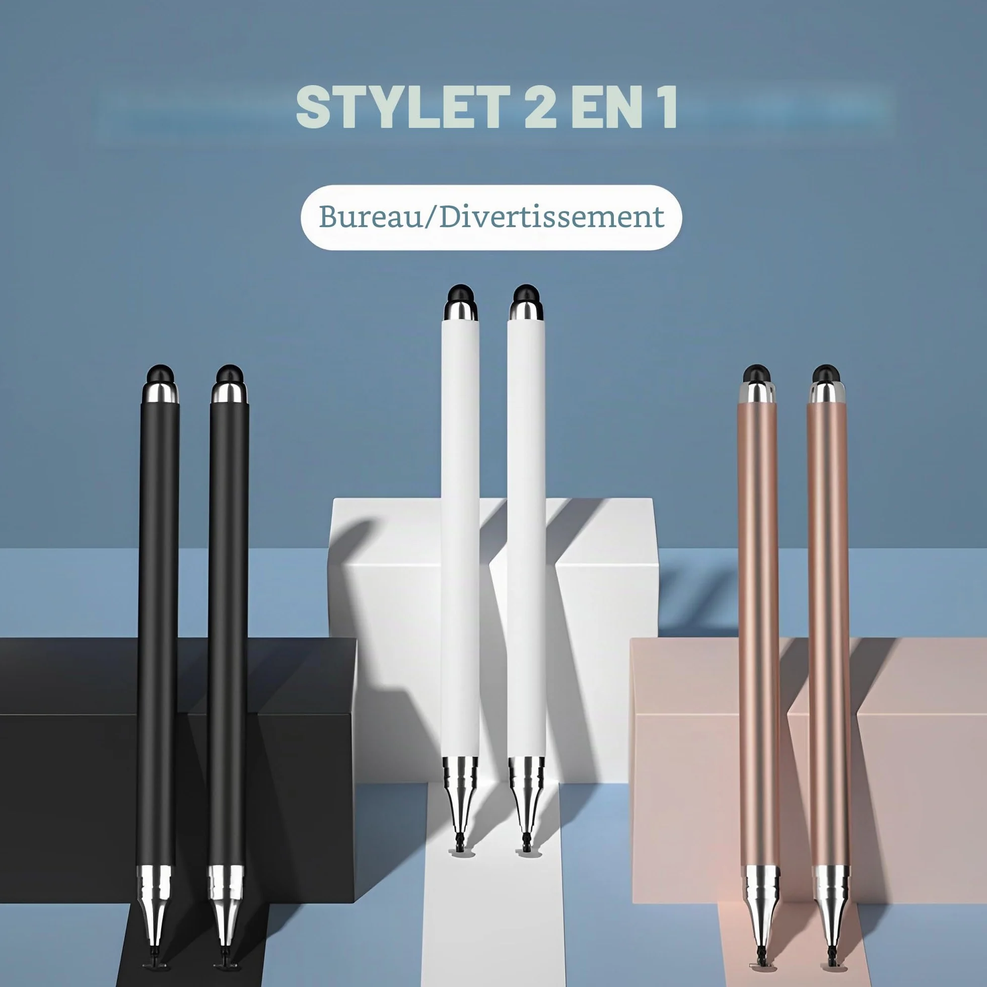 Redreo Lot de 3 Stylos 2 en 1 Universels Stylet capacitif pour écrans tactiles Apple iPhone iPad Android Microsoft