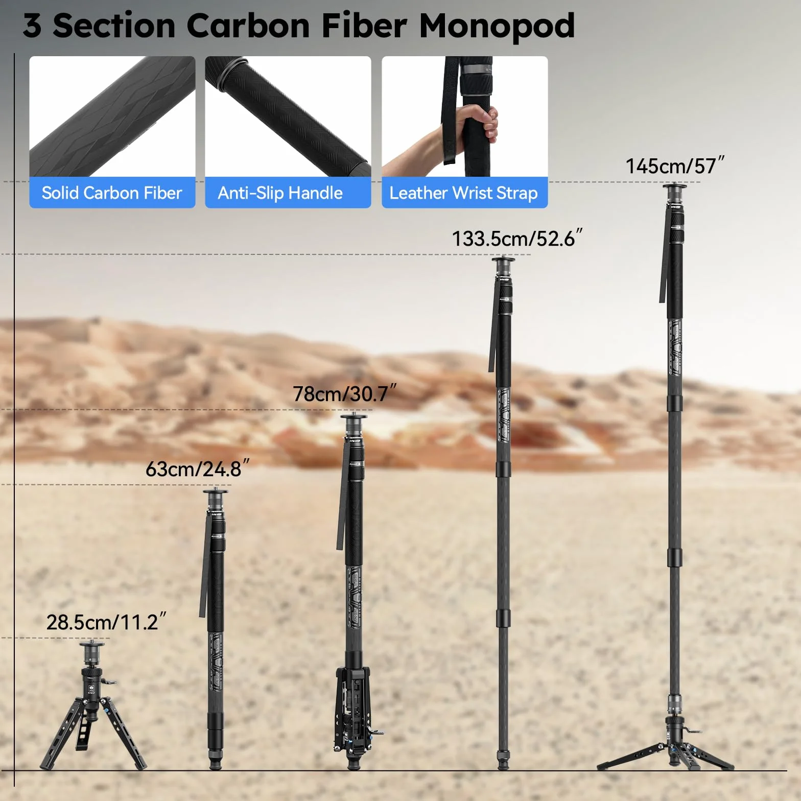 SIRUI Monopode SVM-145P Rapid System en Fibre de Carbone avec pédale, Monopode de 145 cm, réglage Rapide par vis de Serrage, Compact et ne pesant Que 1,52 kg, Charge maximale de 10 kg