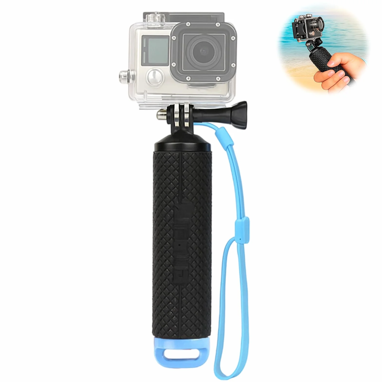Poignée Flottante pour GoPro Hero 13 12 11 10 9, Étanche Handler Étanche Action Caméra Grip Pôle, Perche pour Go Pro avec Corde Sécurité, Rangement Étanche pour GoPro Étanche sous Marine, Noir