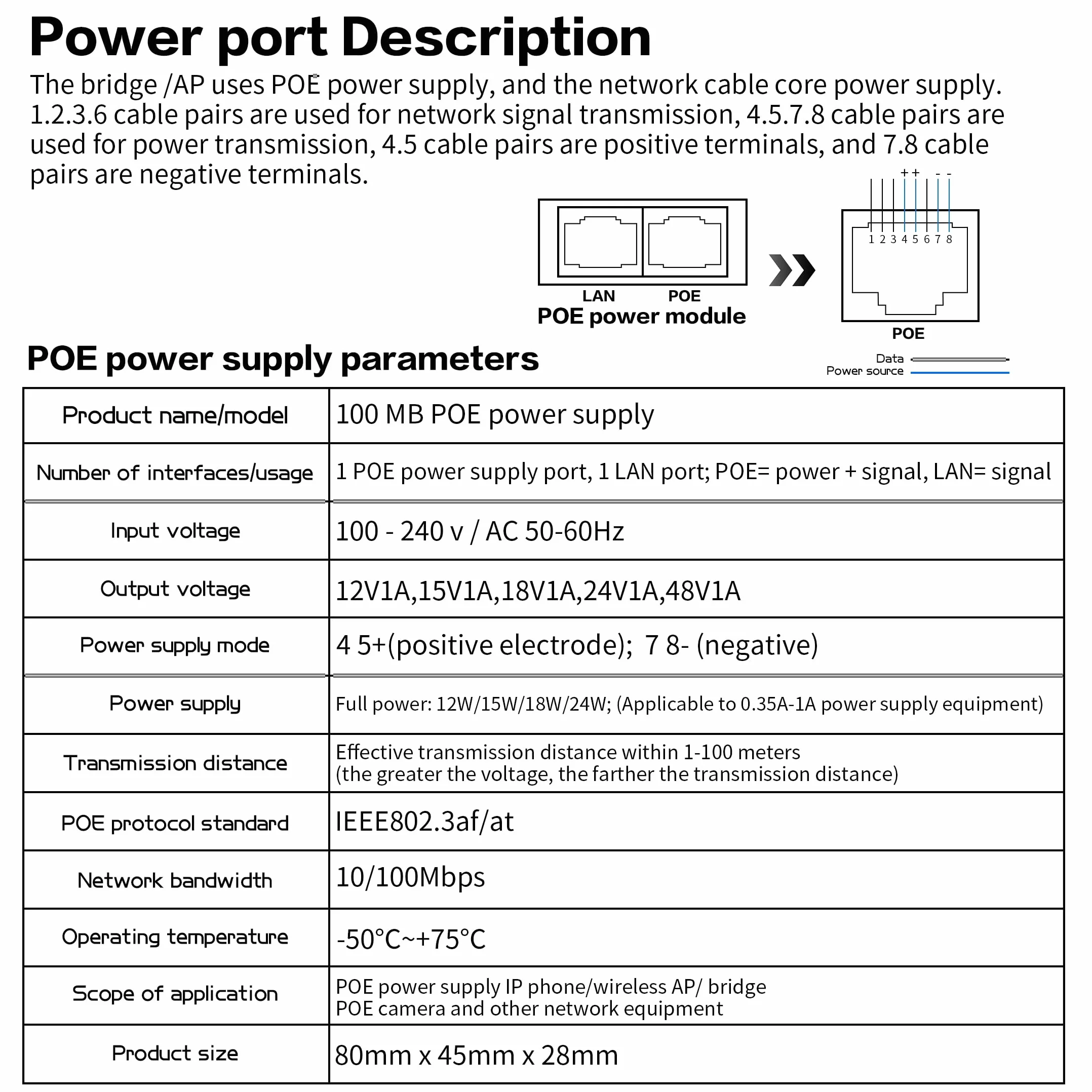 YAODHAOD POE Adaptateur Injecteur 48V / 0.5A 100/1000Mbps Prise Européenne Distance jusqu'à 100m Plug and Play pour adaptateur Ethernet, téléphone et caméra IP (100m)