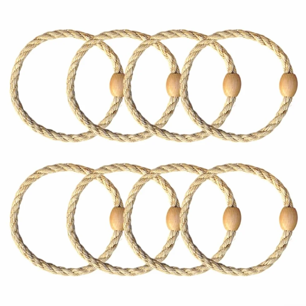 Jeu de lancer d'anneaux 8 pièces corde chanvre perles bois extérieur jardin fêtes enfants