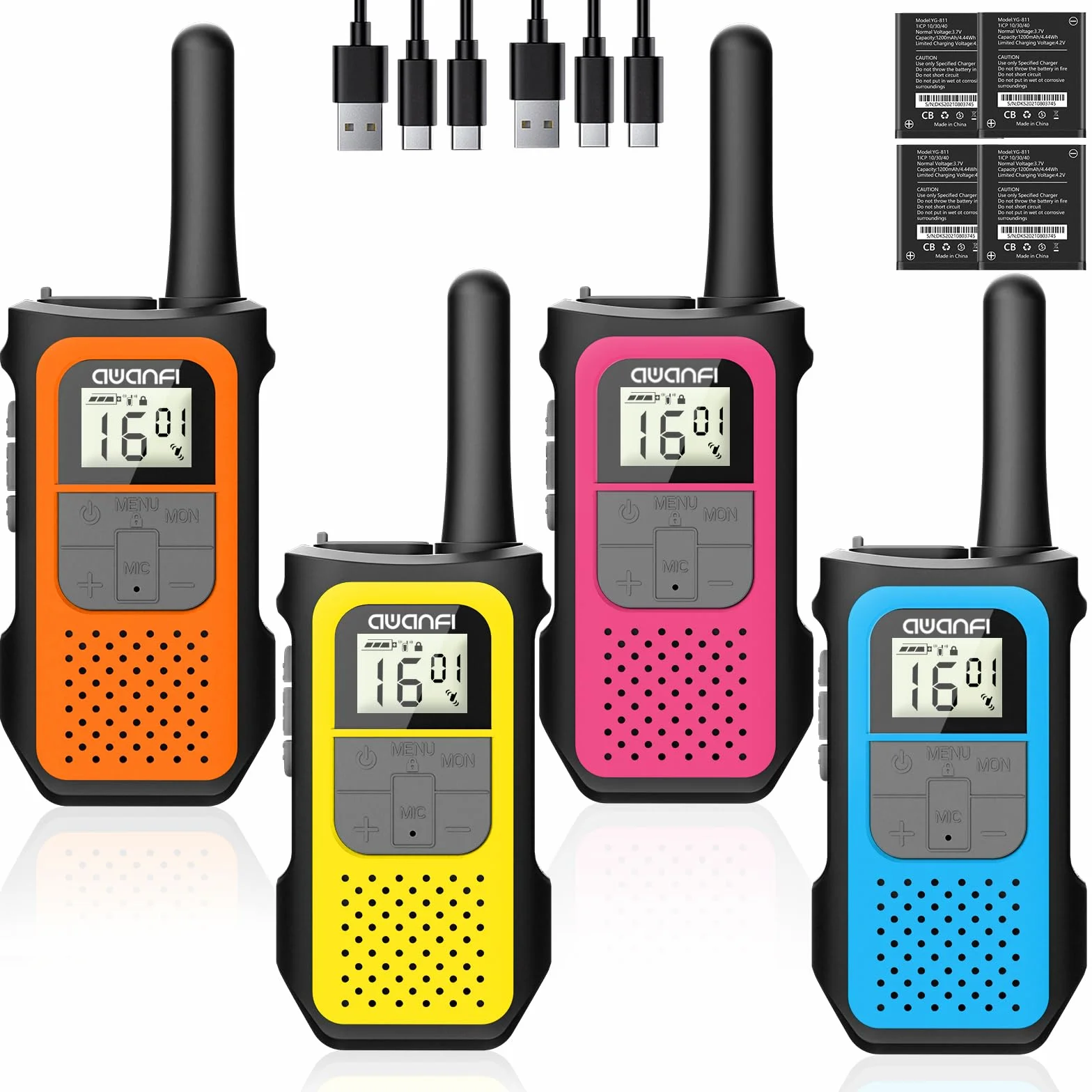 Talkie Walkie 4 Pièces Longue Portée Rechargeable USB C 16 Canaux pour Camping Randonnée Vélo