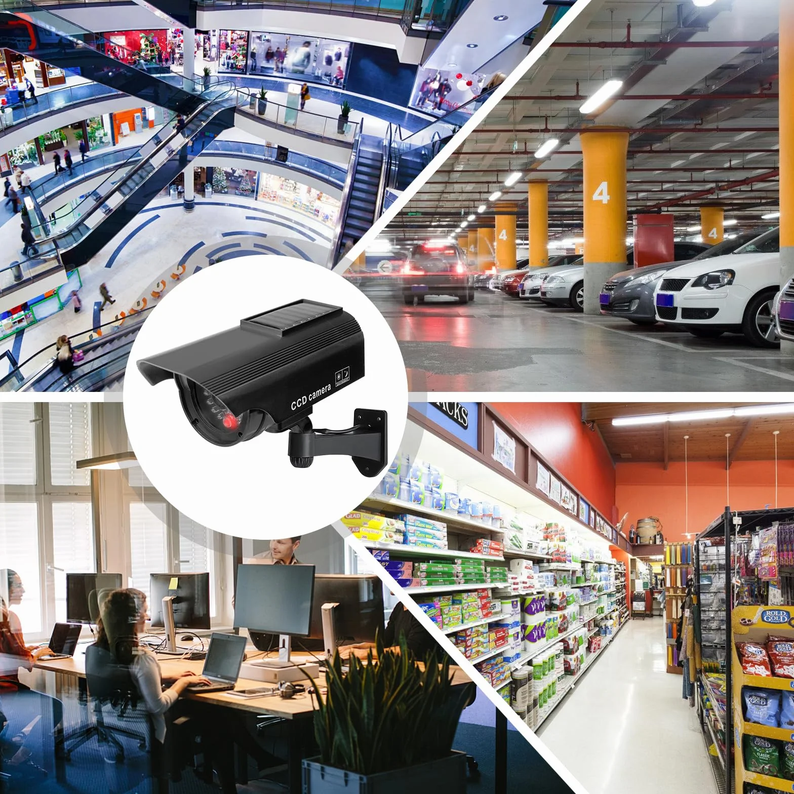 Lot De 2 Caméra Factice Extérieur, Caméra De Surveillance avec LED, Caméra Factice Extérieur, Caméra Factice Intérieur Extérieur Solaire, Caméras Factices avec LED, pour La Maison Et Le Bureau