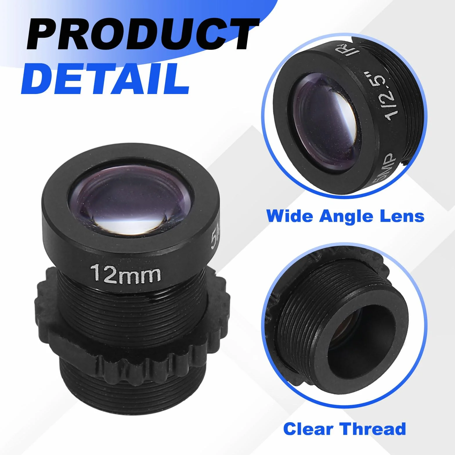 Objectif De Caméra CCTV 12mm HD 5MP Sécurité Angle Large Monture M12 Ouverture Fixe