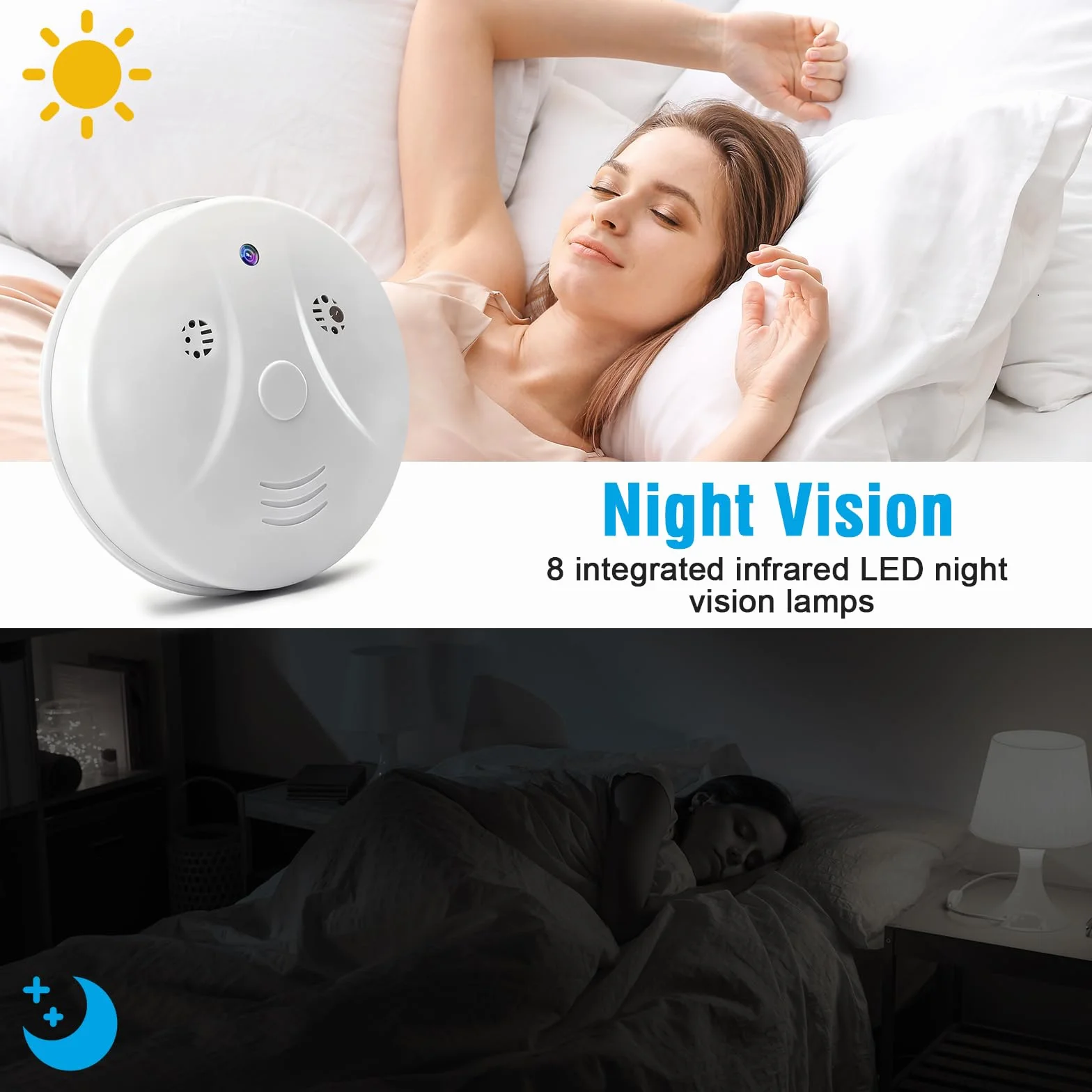 Caméra Cachée WiFi, 2,4/5G Mini Camera Espion sans Fil HD Détecteur de Fumée, HD 1080P Micro Camera Espion avec Vision Nocturne/Détection de Mouvement