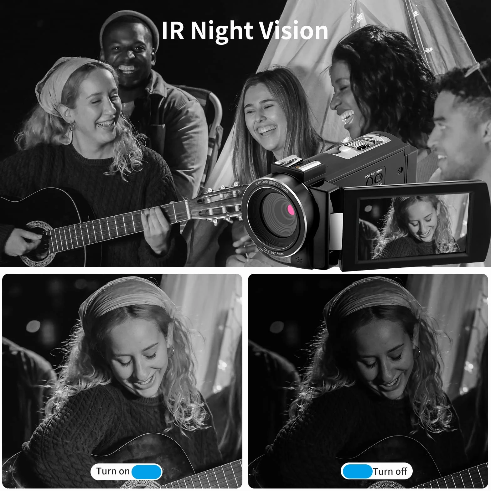 ORDRO AE7 2.7K Caméscope IR Vision Nocturne Appareil Photo Numérique 3.0 TFT Écran Tactile Zoom Numérique 16X pour Youtube Vlog avec Télécommande et 2 Piles