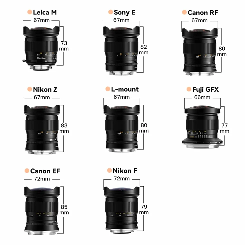 TTARTISAN 11mm F2.8 Full Fame Ultra Wide Fisheye Objectif de caméra pour Sony E Mount