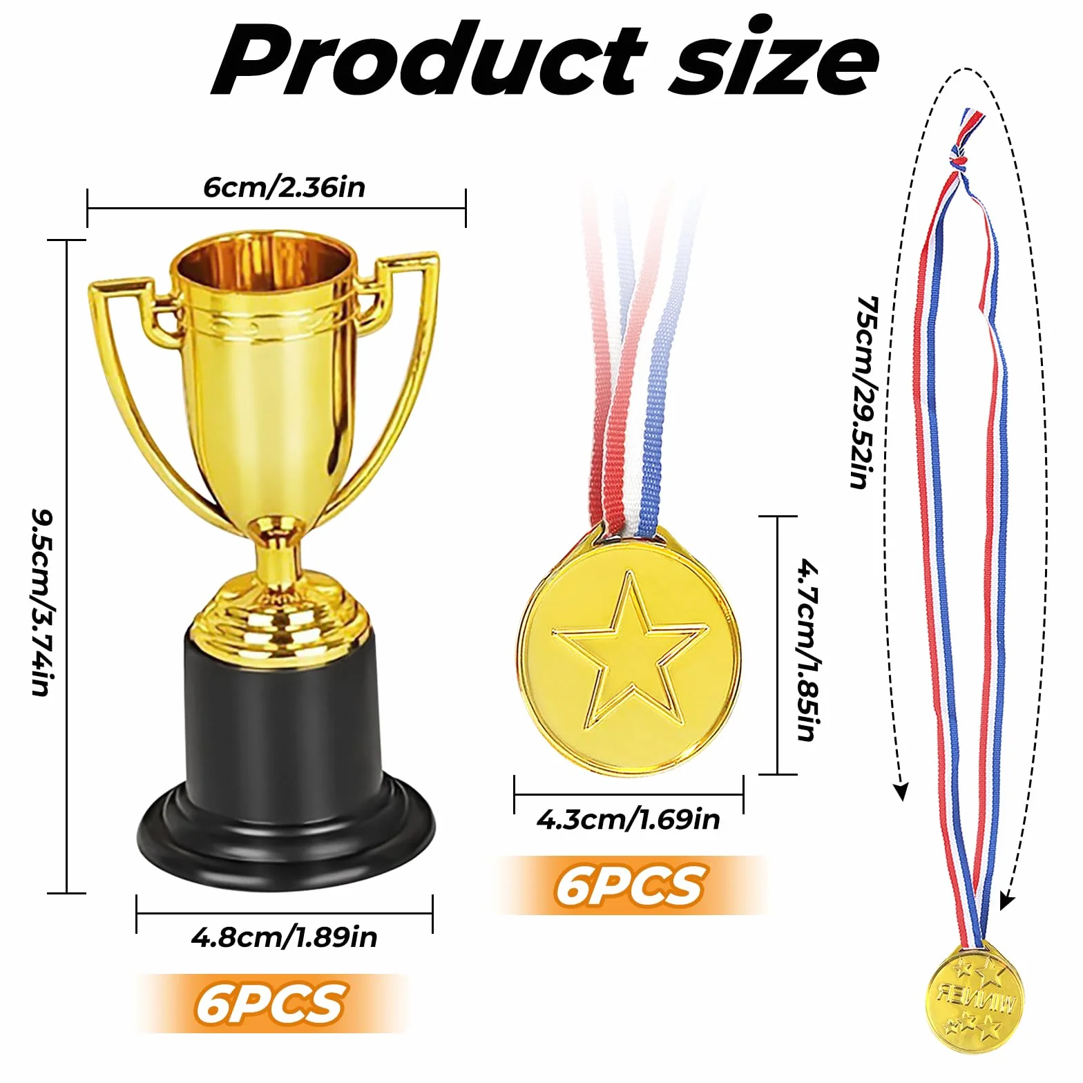 Médailles Mini Trophées Plastique 6 Pièces pour Fête Anniversaire Enfants Sport Scolaire Cadeaux Récompenses