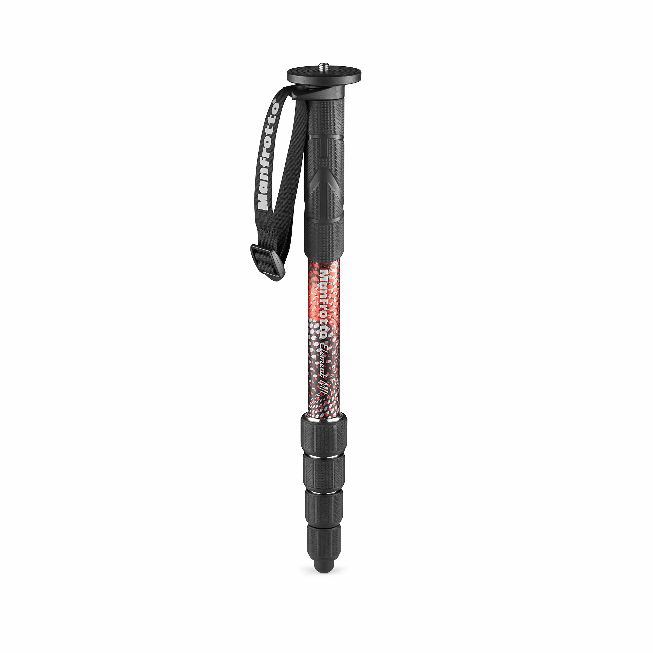 Monopode Manfrotto Element MII MMELMIIA5RD Rouge, à 5 Sections en Aluminium, avec dragonne, poignée en Caoutchouc, bagues de Serrage, Charge de 16 kg, pour Appareil Photo Compact, Hybride ou Reflex