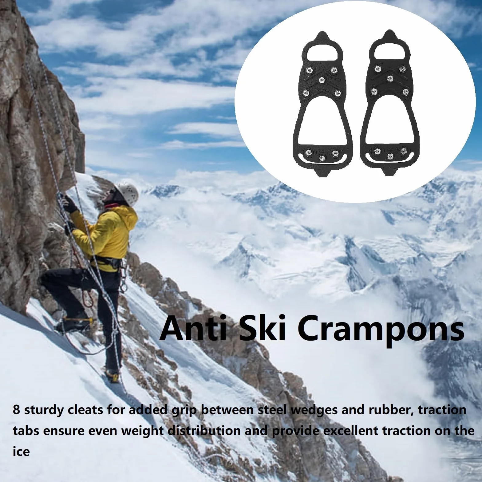 Crampons Antidérapants pour Randonnée, Escalade, Marche - 8 Dents