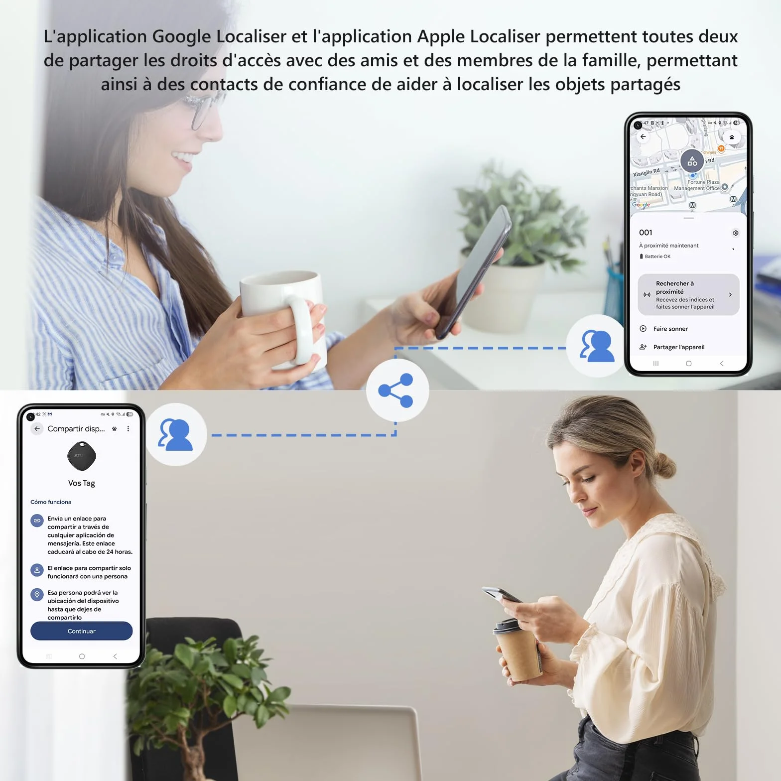 ATUVOS Android Air Tag Traceur Lot de 4, Smarttag Fonctionne avec l’app Google et Apple Localiser, Localisateurs Bluetooth Tracker pour Les Clés/Portefeuilles/Valises/Bagages, Batterie Remplaçable