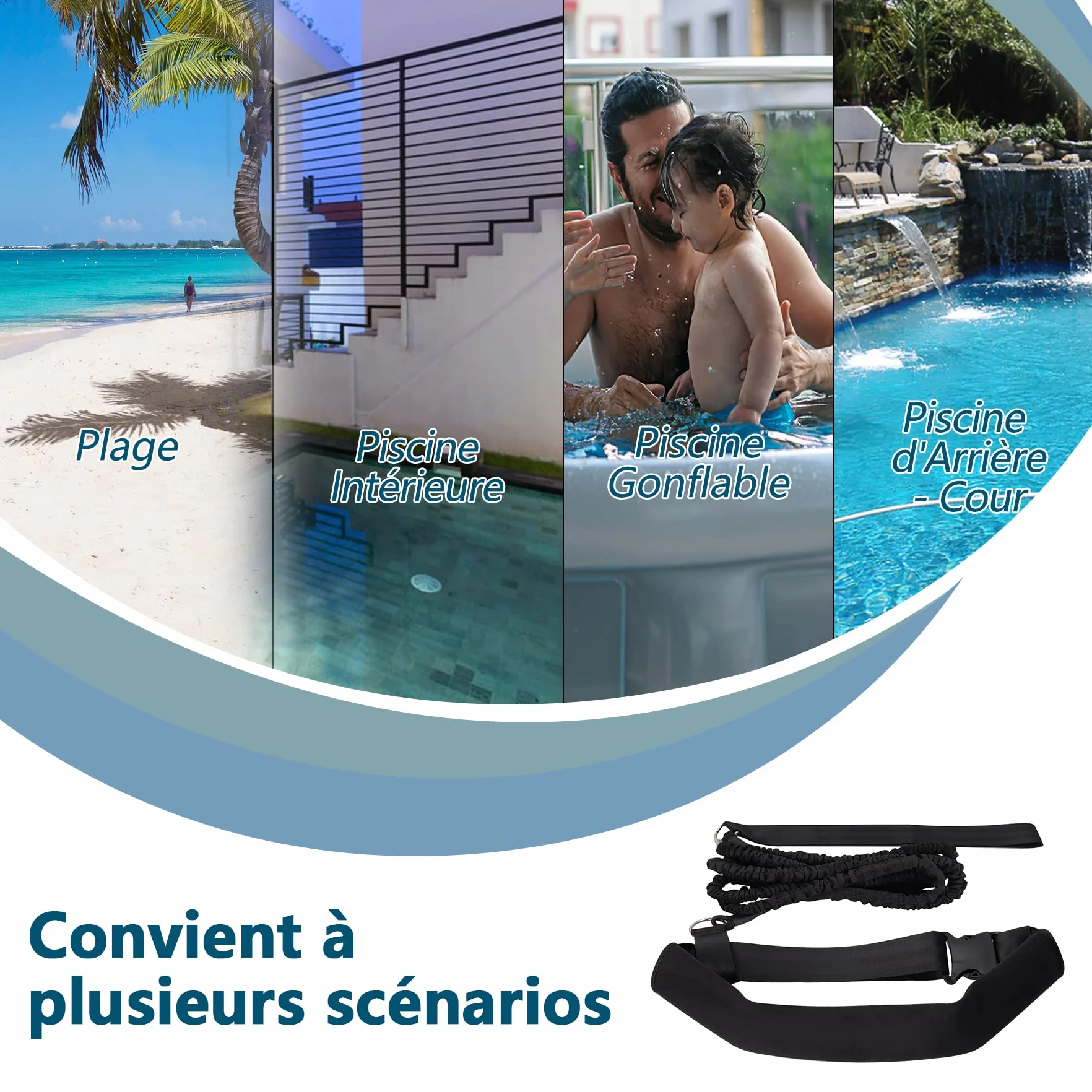 Boosteady Ceinture de Natation Piscine 3.6M réglable Entraînement Enfants Adultes