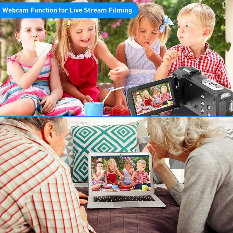 Caméscope, Camescope Numerique 1080P 36MP IR Vision Nocturne 16X Zoom Numérique 3,0 Pouces LCD 270 Degrés Ecran Rotatif Vlogging Caméra pour Youtube avec Télécommande, 2 Piles
