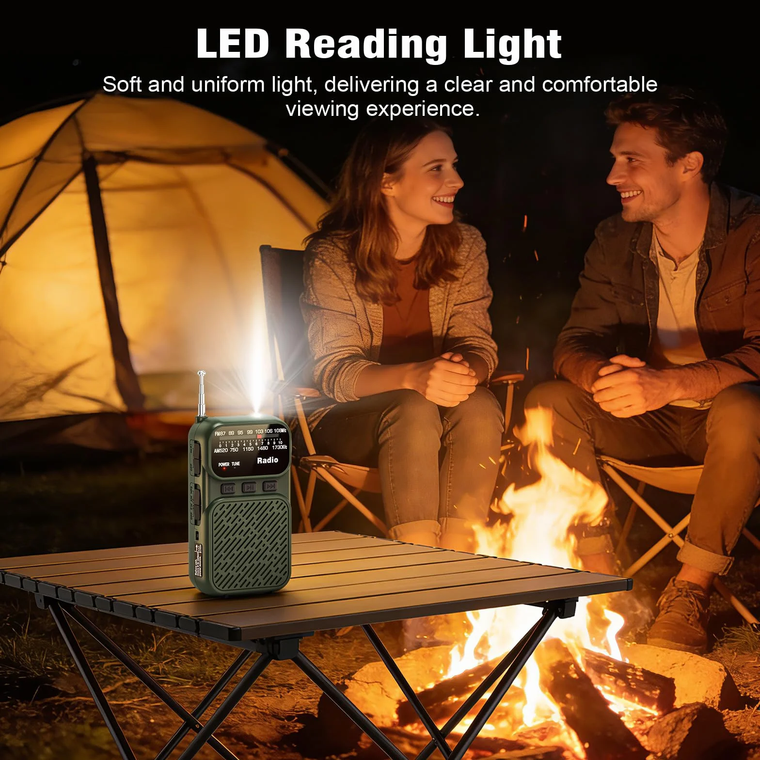 Tendak Mini Radio à Piles AM/FM/FM Bluetooth Portable 1200 mAh USB-C Vert