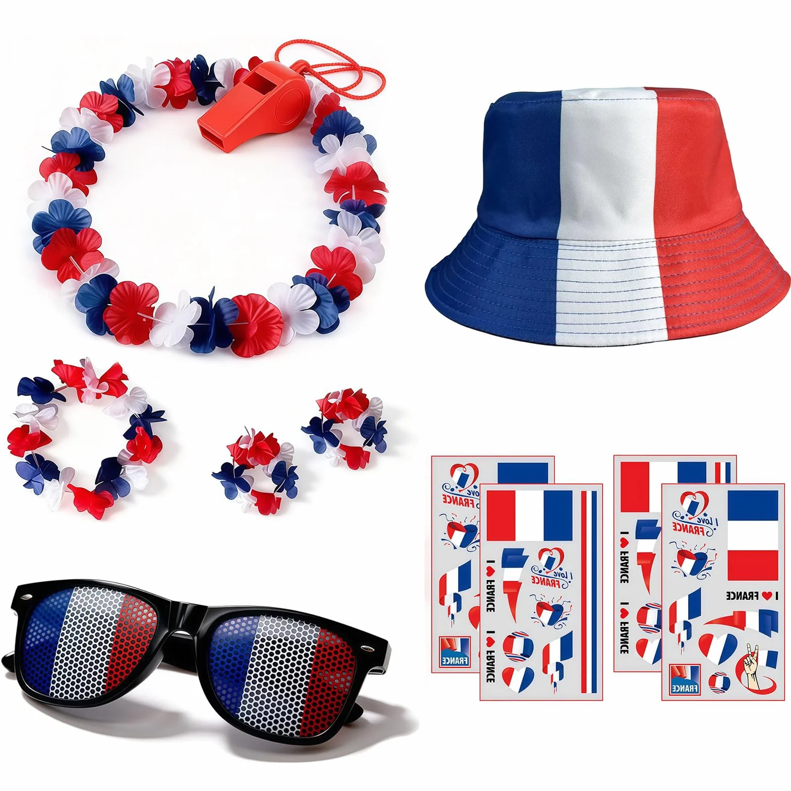 Ensemble Accessoires de Supporters France 11 Pièces avec Chapeau de Pêcheur