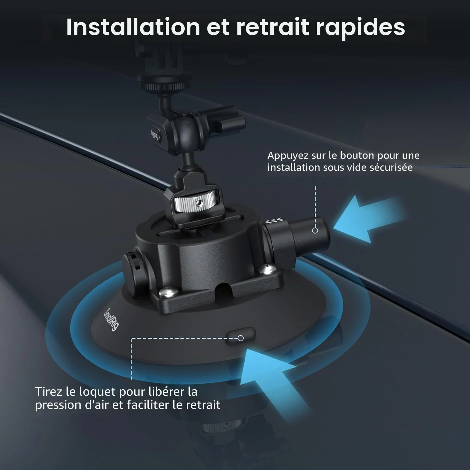 SMALLRIG Support à Ventouse 4,5" avec Bras Articulé à Rotule, Compatible avec Les Caméras d'action DJI Osmo Action 6/5 Pro/4, Insta360 x5 et GoPro 13/12, Charge Maximale 1,5 kg - 5855B