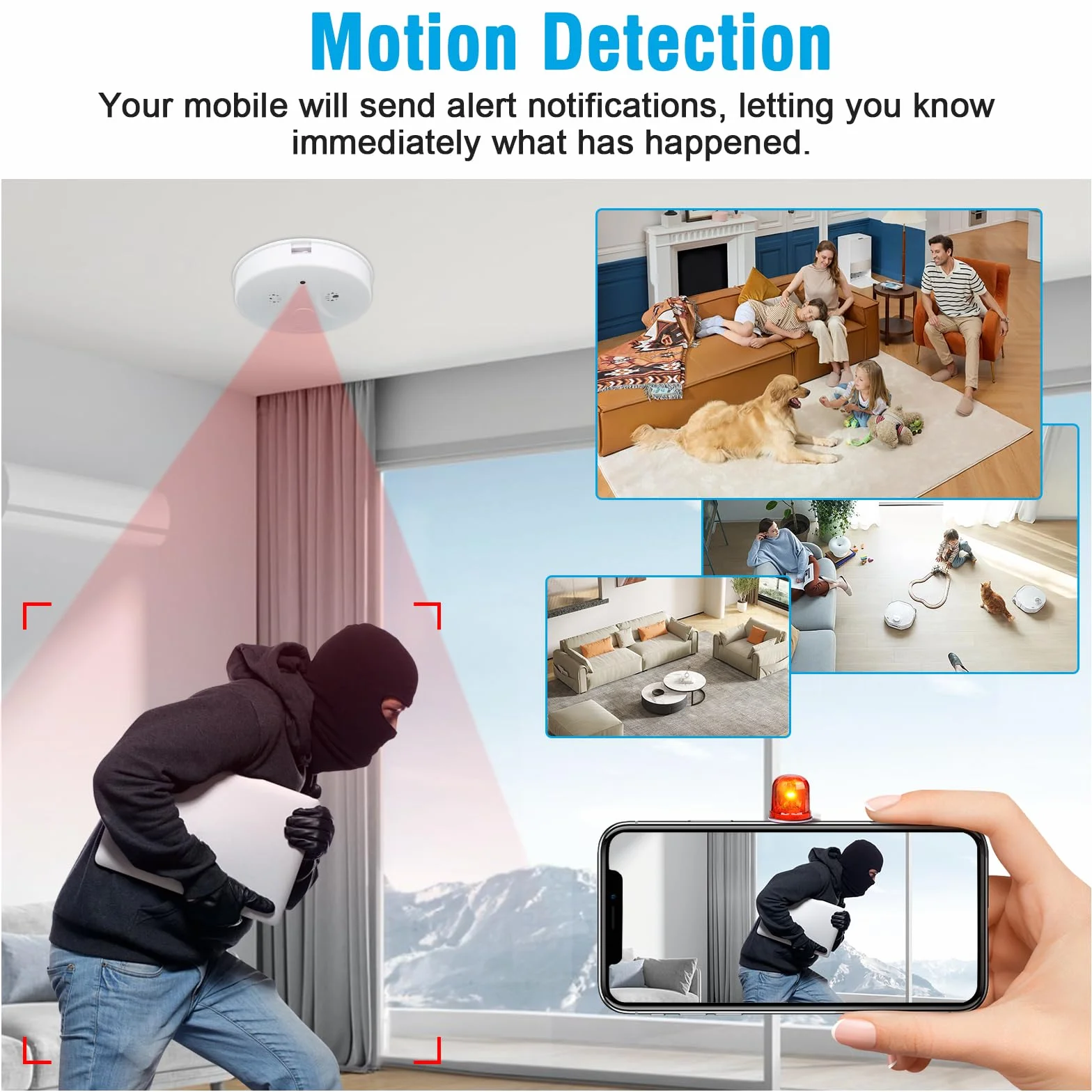 Caméra Cachée WiFi, 2,4/5G Mini Camera Espion sans Fil HD Détecteur de Fumée, HD 1080P Micro Camera Espion avec Vision Nocturne/Détection de Mouvement