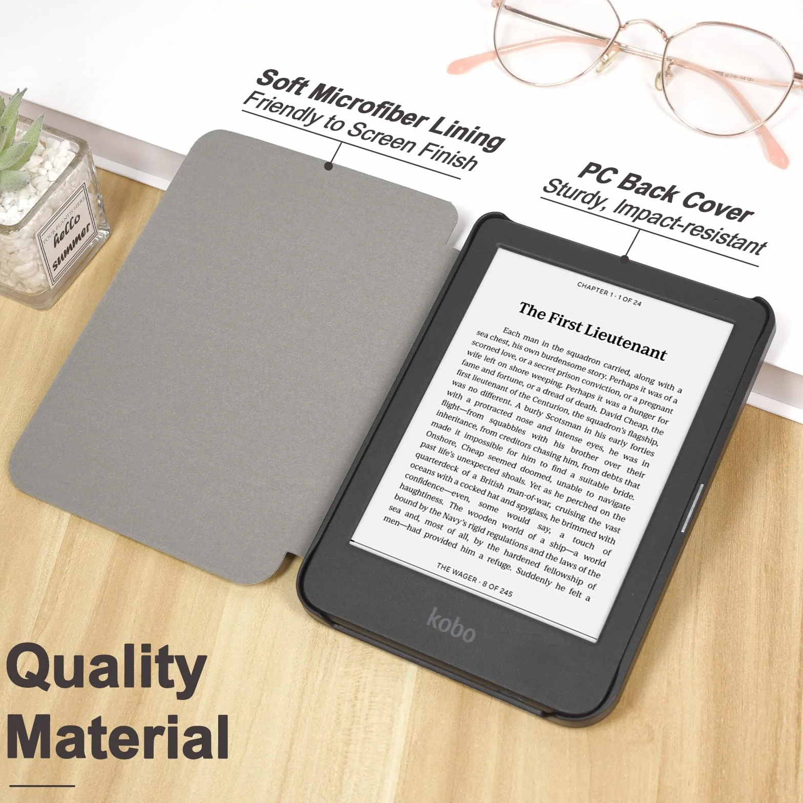 Tenano Étui en Tissu pour Kobo Clara Colour/BW/2E, Tolino Shine Colour/Shine 5/4, Housse de Protection avec Fonction Veille/Réveil Automatique, Agave Noir