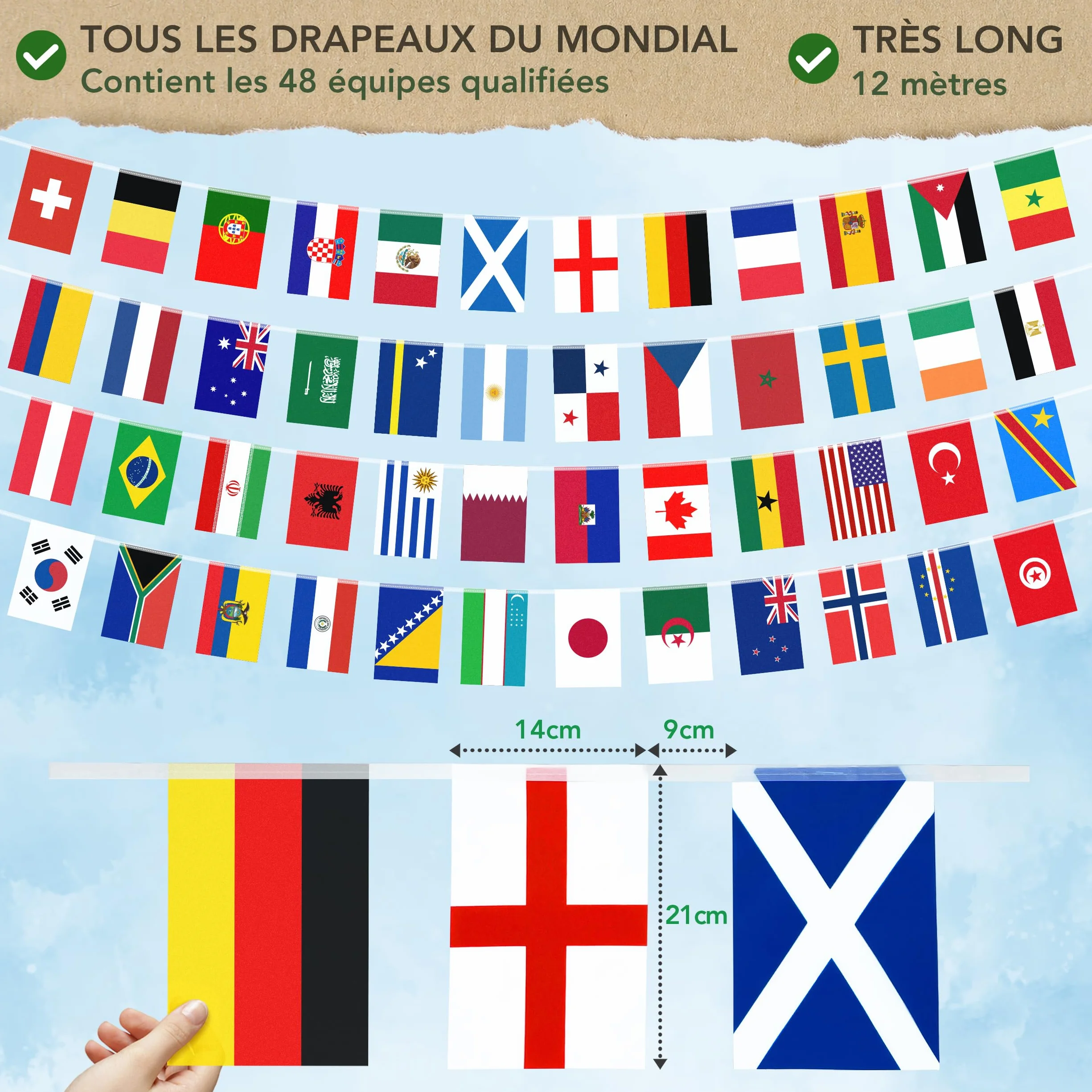 Banderole réutilisable Coupe du Monde 2026 – 48 équipes qualifiées – Décoration football 2026