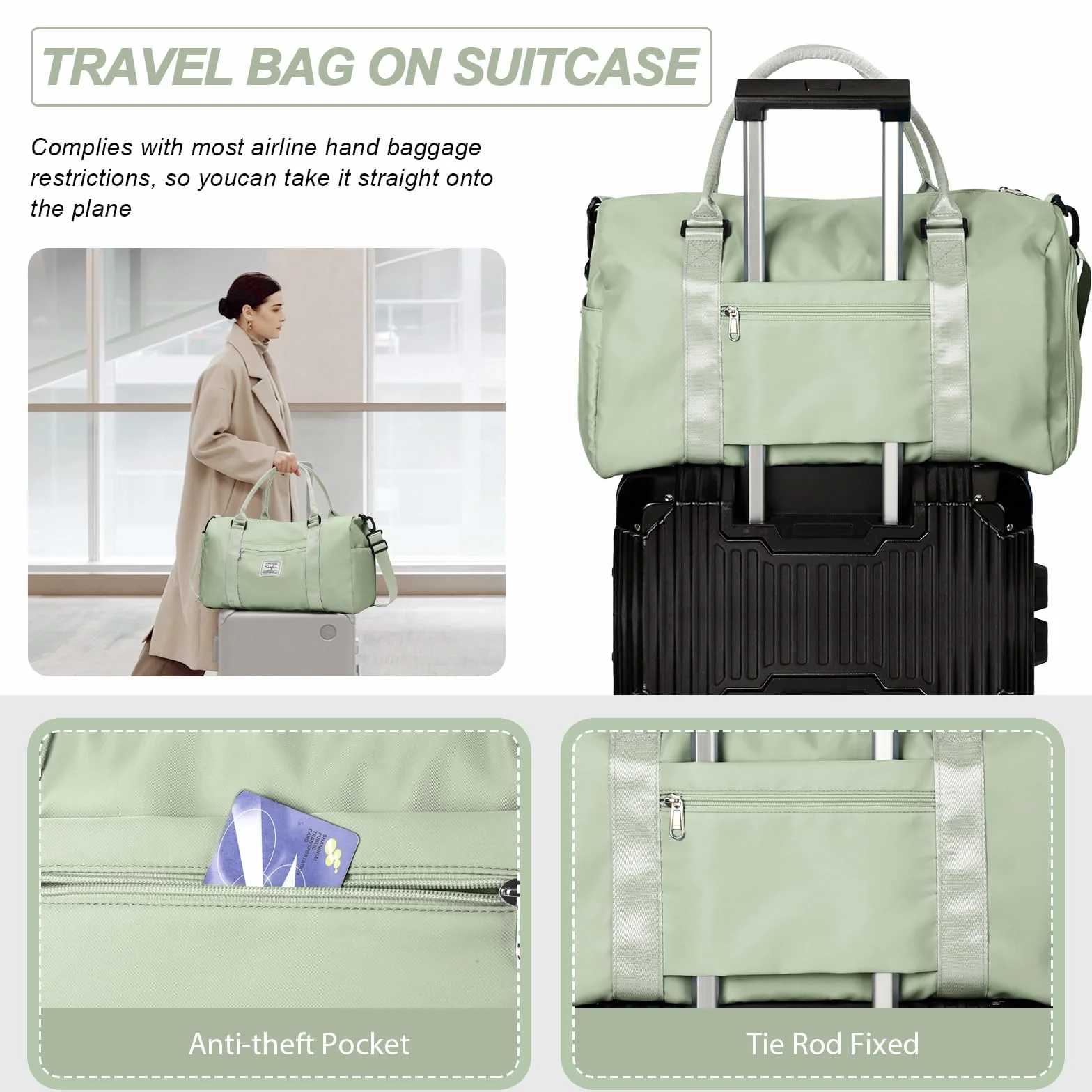 HYC00 Sac de Sport Femme Homme avec Compartiment Chaussures Poche Humide, Sac Voyage Weekender Duffle Bag Fitness Gym, Vert Herbe