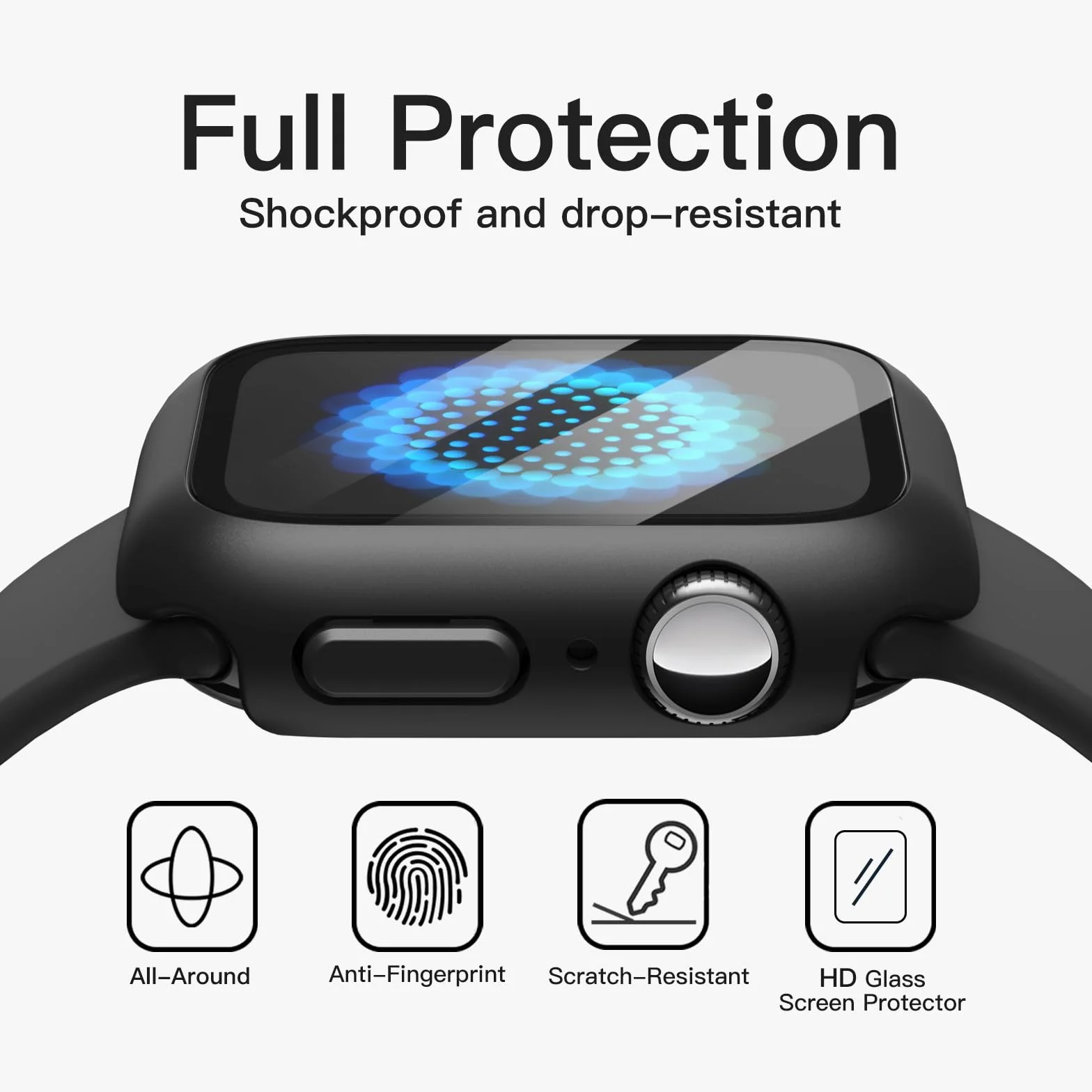 JETech Coque avec Protection d'Écran pour Apple Watch Series 11/10 46mm, Verre Trempé, Lot de 2, Noir