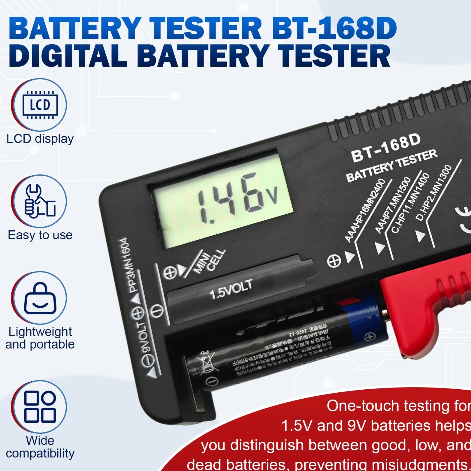 Testeur de batterie numérique,Testeur de Piles Universel,contrôleur de batterie pour AA AAA C D 9V 1.5V Batteries