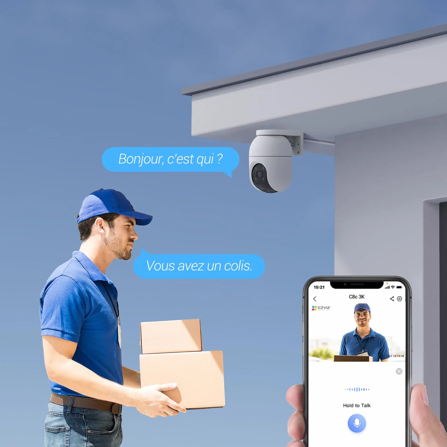 EZVIZ C8c 5MP 2PK Caméra Surveillance WiFi Extérieure 3K 360° Suivi Auto-Zoom Détection IA Humaine Véhicule Vision Nocturne Couleur Double Bande 2.4/5GHz WiFi 6
