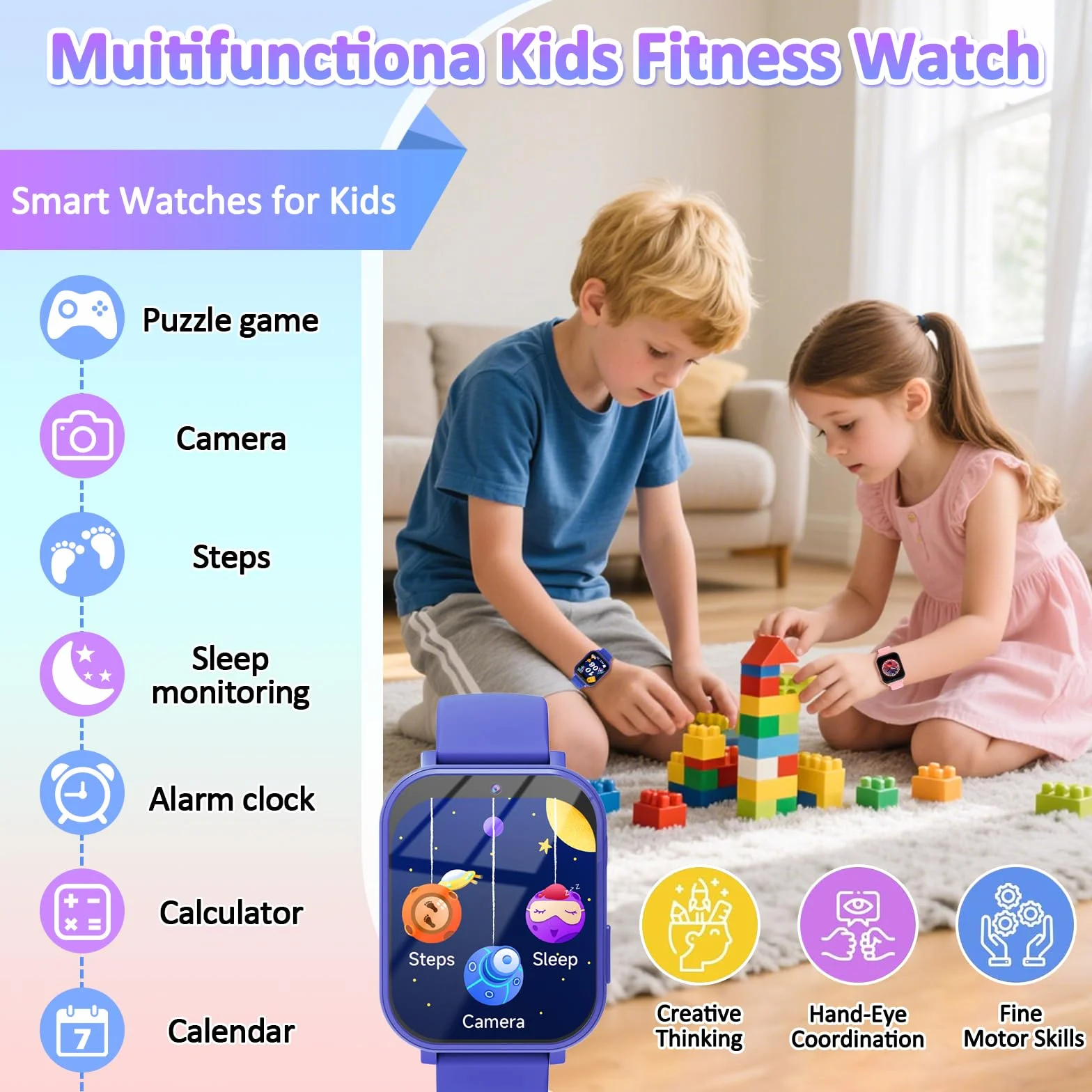 clleylise Montre connectée Enfant - Smartwatch avec 18 Jeux, Suivi de Sommeil & podomètre, caméra, Fonds d'écran dynamiques, Montre Enfant Garcon et Montre connectée Enfant Fille (Bleu)