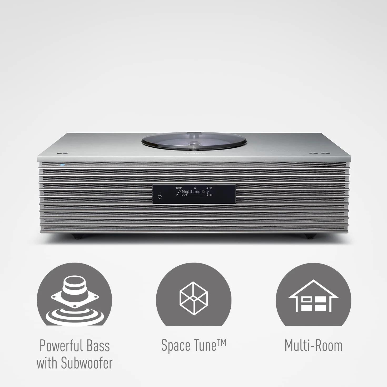 Technics SC-C65EG-S Système Musical Tout-en-Un avec Lecteur CD, Radio Dab+, USB, Bluetooth et Chromecast Intégrés, AirPlay 2, Canaux 2.1, Wi-FI, Argent