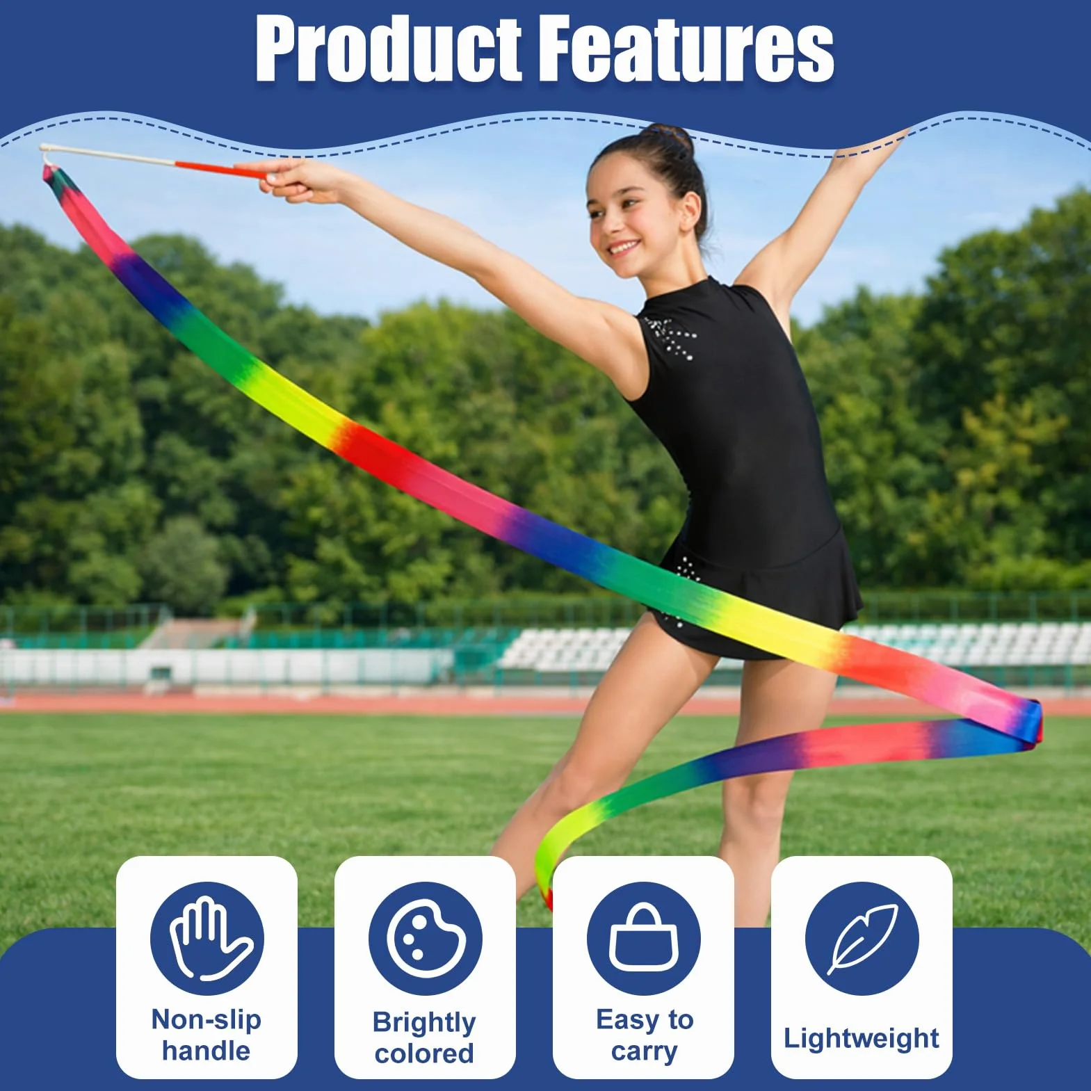 Ruban GRS Enfant 2 Pièces 2m - Ruban Gymnastique pour Danse et Entraînement Sportif