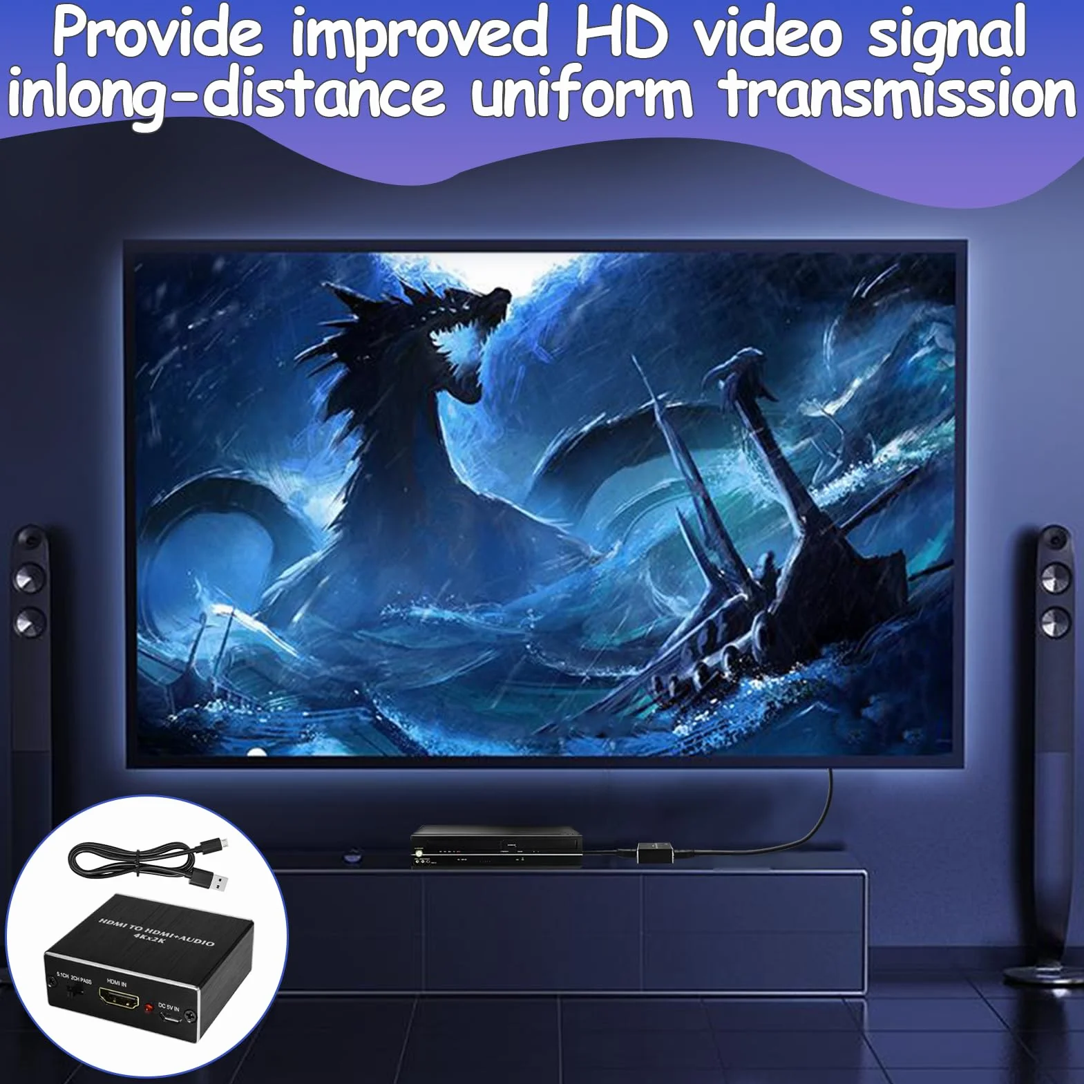 4K x 2K HDM1 Audio Convertisseur Adaptateur, Extracteur Audio HDM1 Splitter, Répartiteur Audio HDM1, HDM1 vers HDM1 Audio avec Adaptateur Stéréo 3,5 mm, Noir